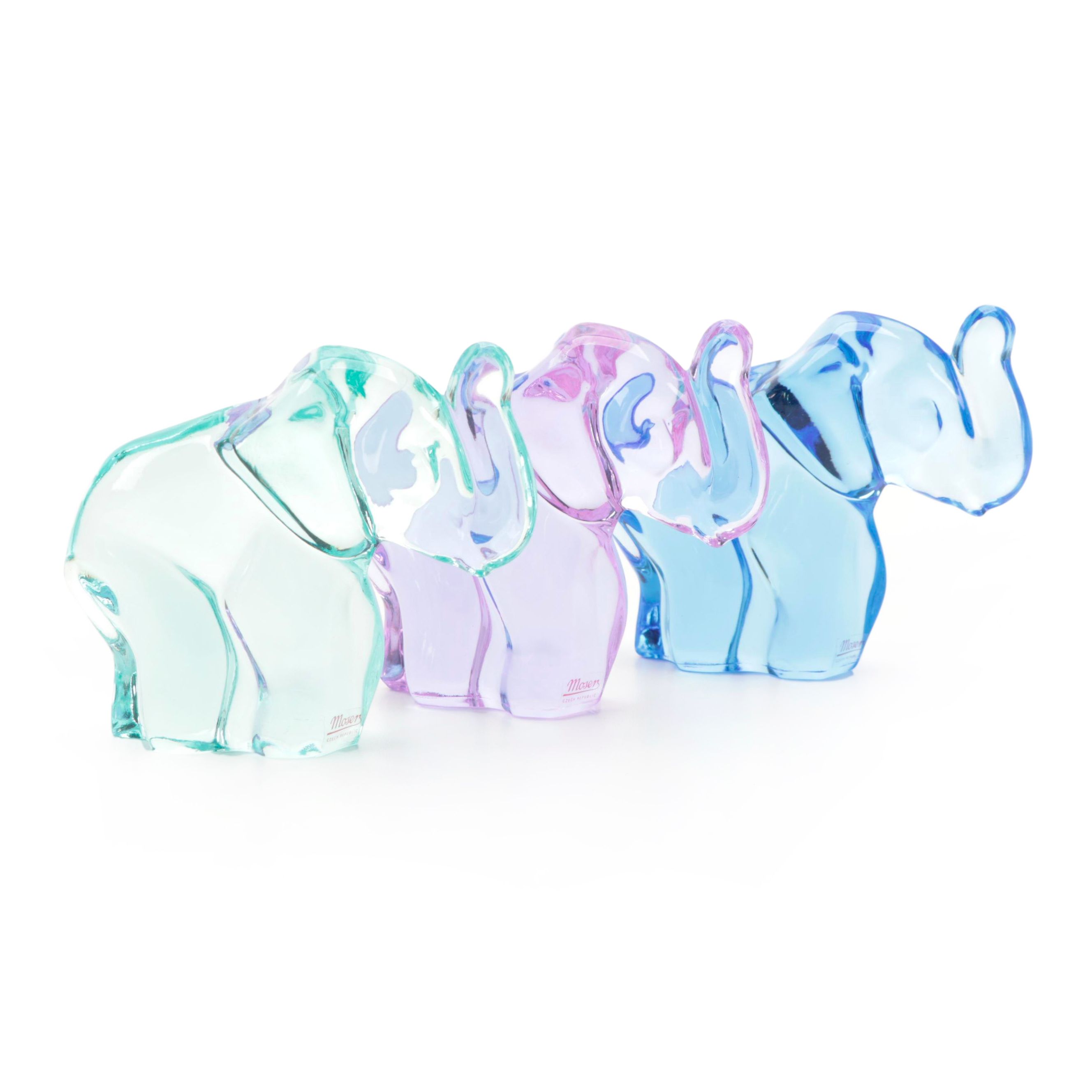 Moser Aquamarine, Beryl, and Alexandrite Crystal Elephant Figurines