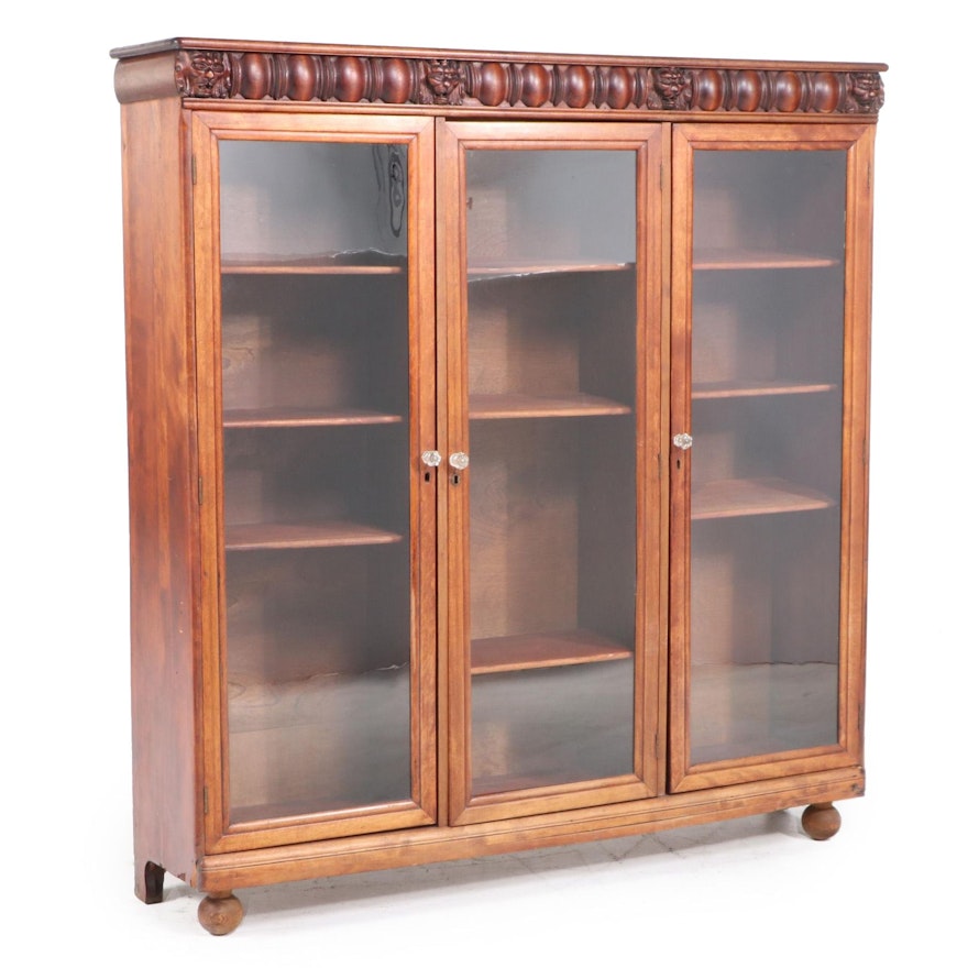 American Renaissance Revival Birch Triple-Door Bookcase, Early 20th Century