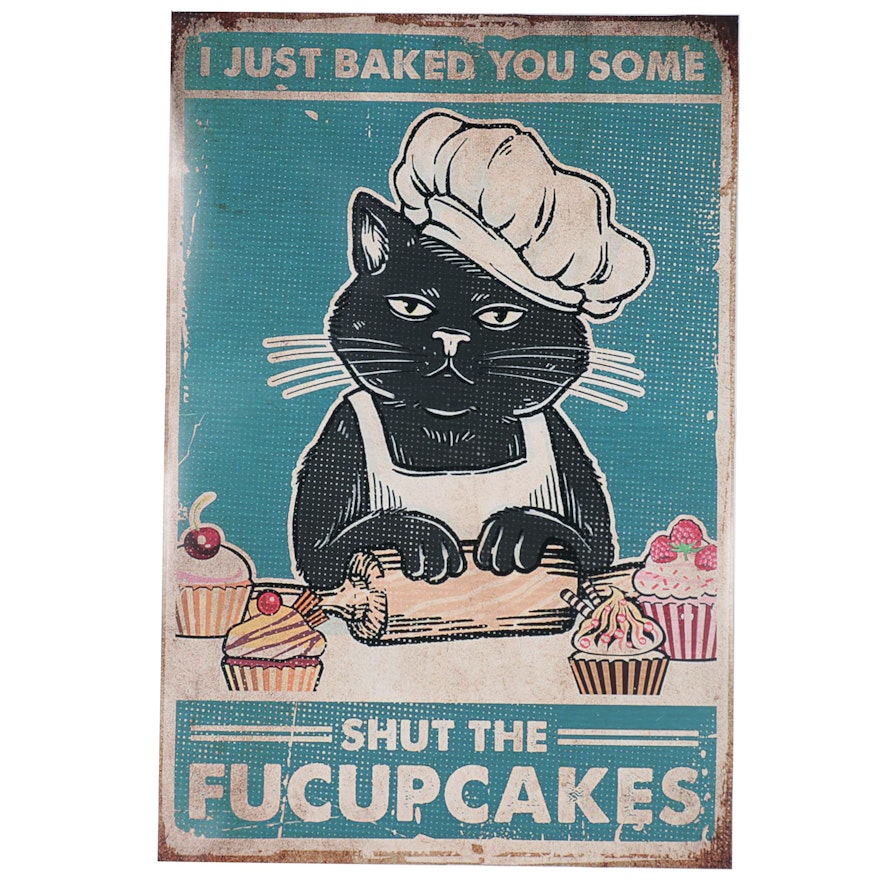 Giclée of Black Cat Baking Cupcakes, 21st Century