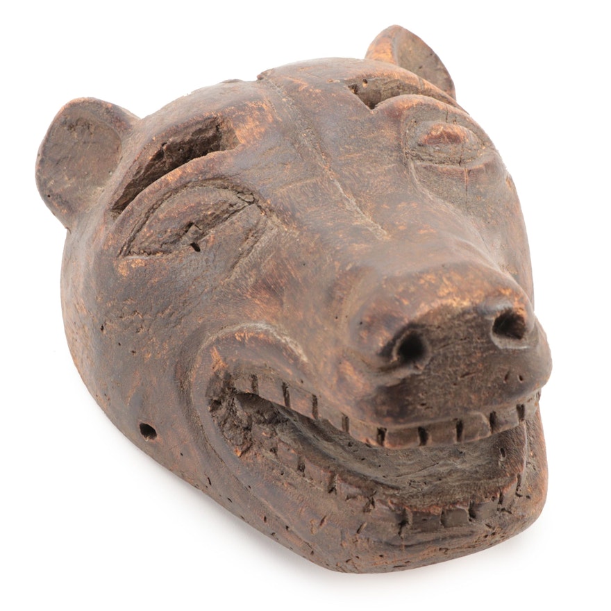 Mexican Carved Wood Bear Mask, 1930s