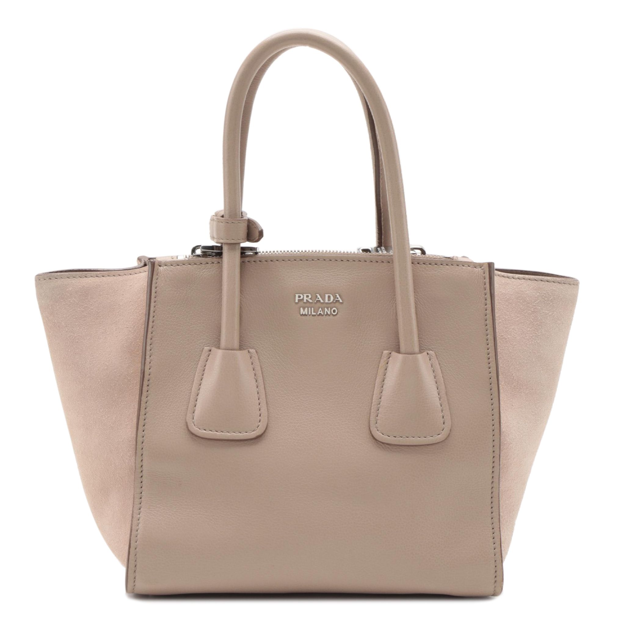 Prada Twin Pocket Bag in Glace Calfskin Leather and Suede