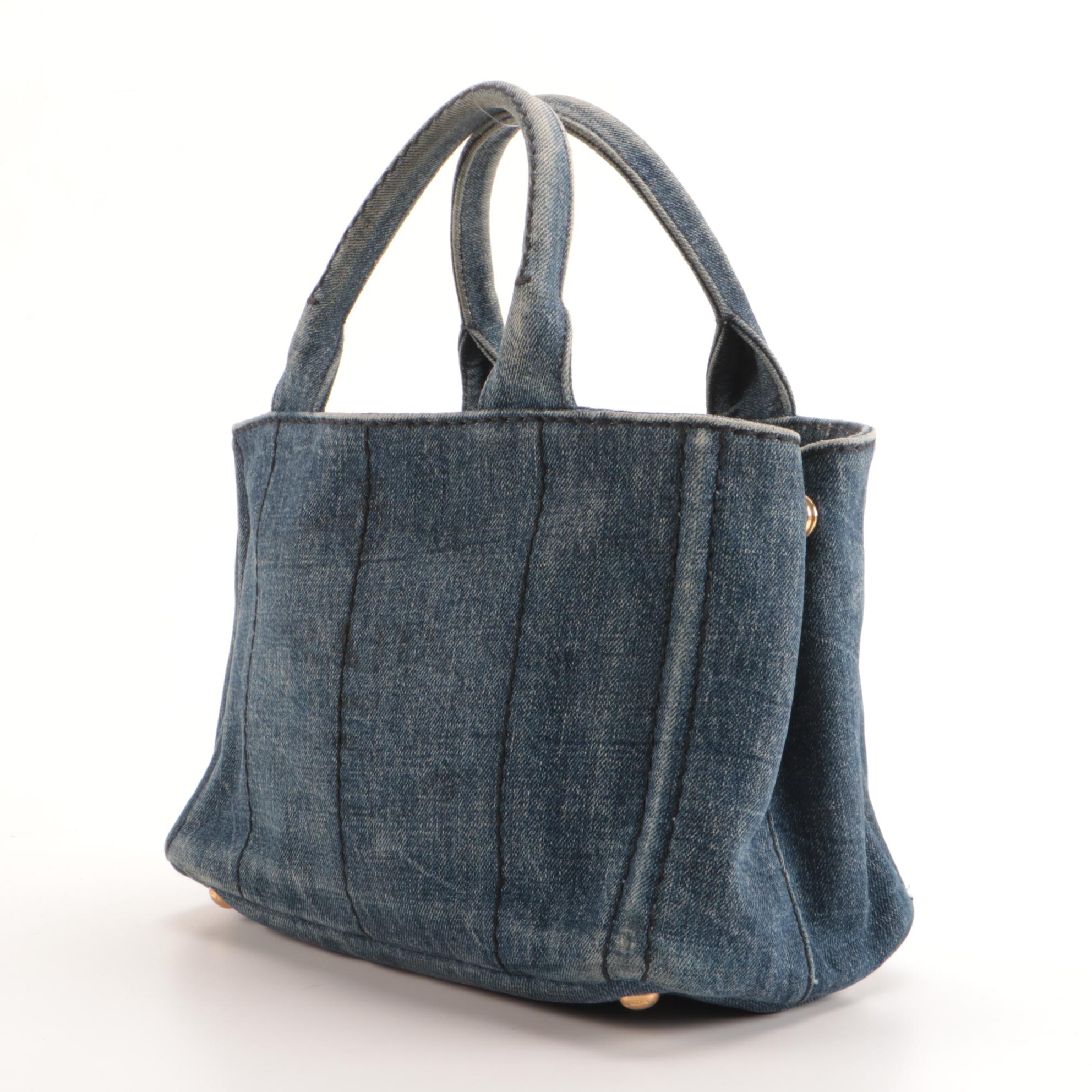 Prada Canapa Tote in Mid-Wash Denim