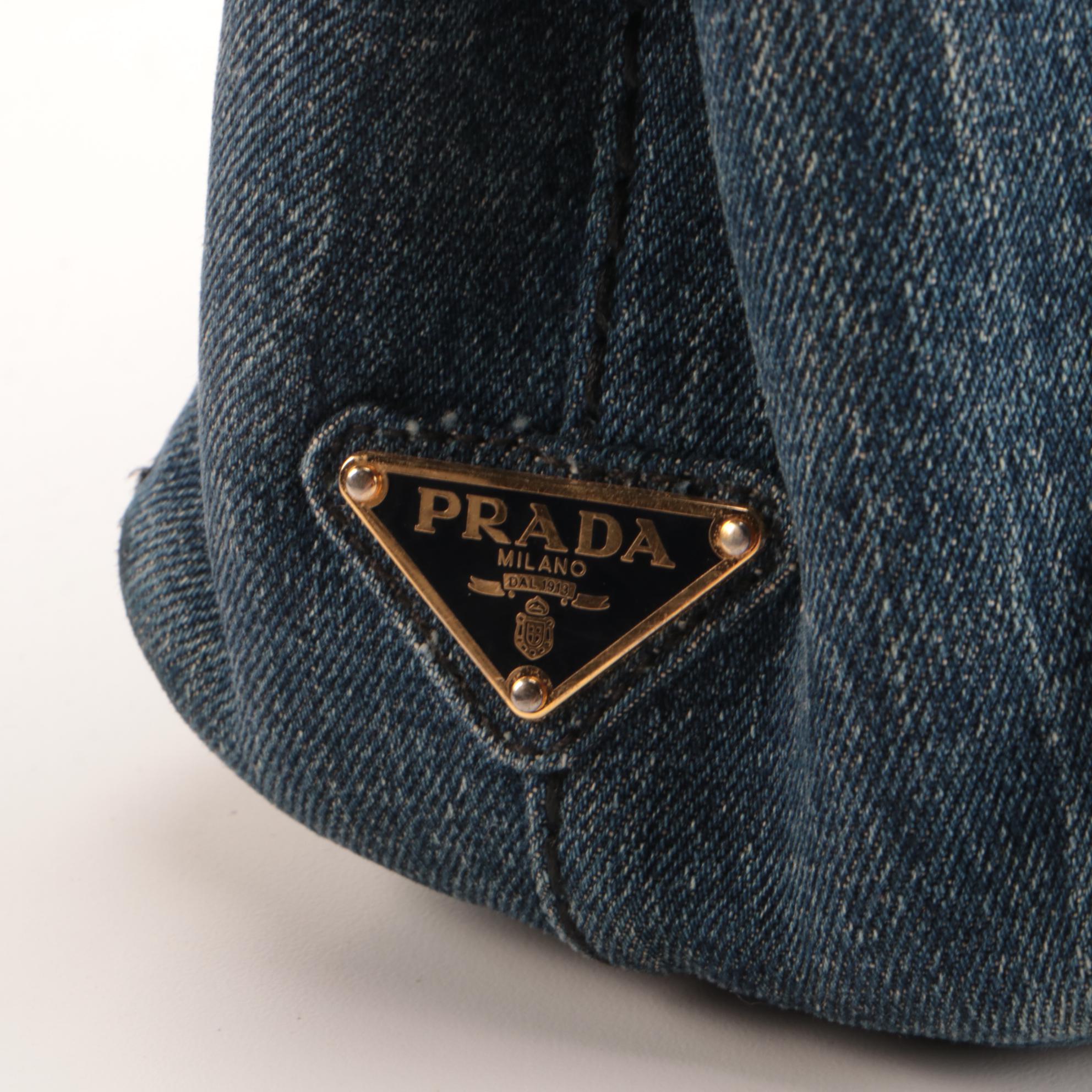 Prada Canapa Tote in Mid-Wash Denim