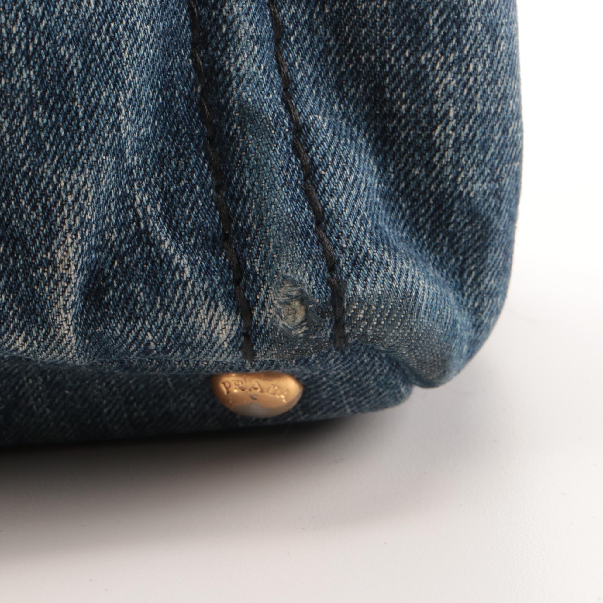 Prada Canapa Tote in Mid-Wash Denim