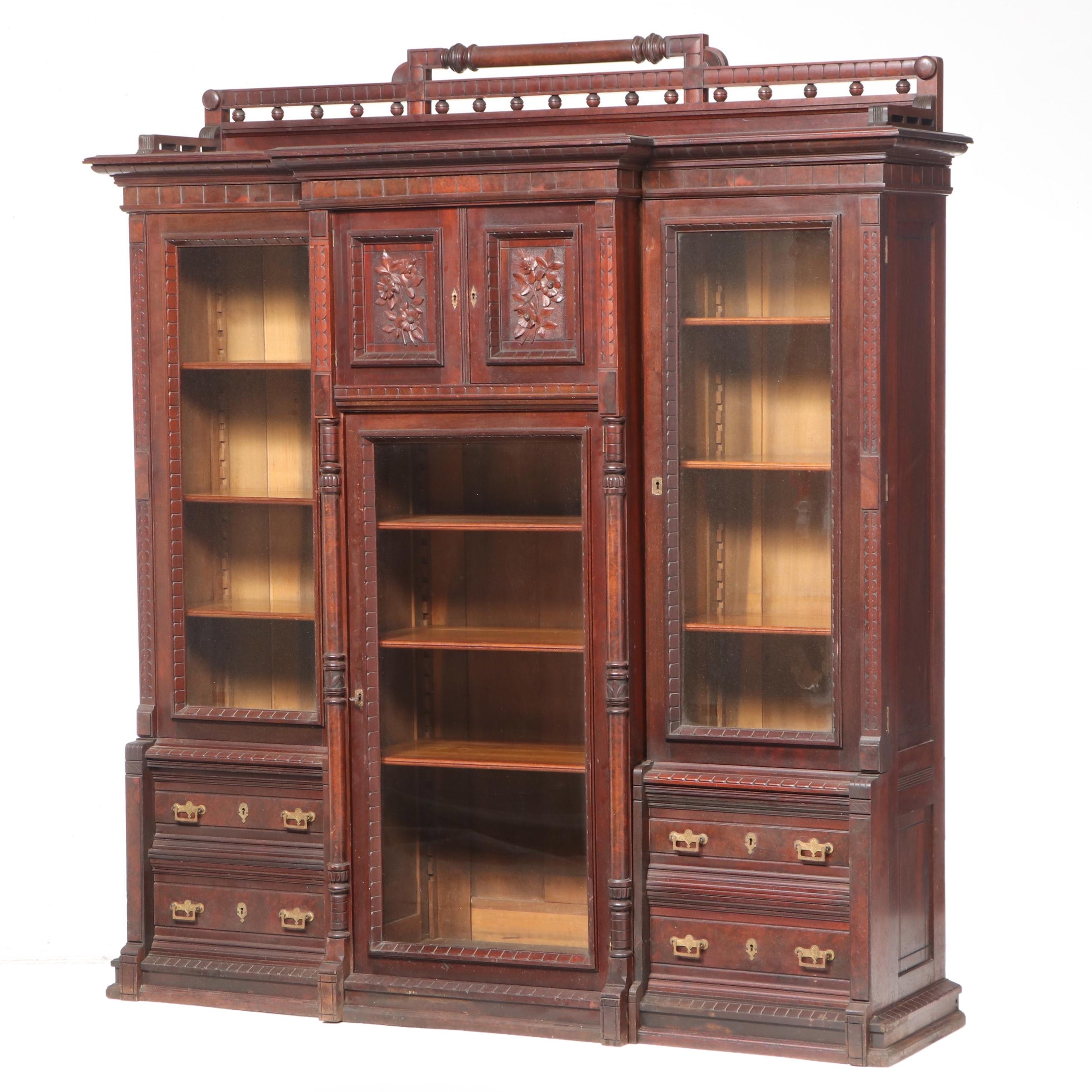 Victorian Walnut Library Bookcase, Late 19th to Early 20th Century
