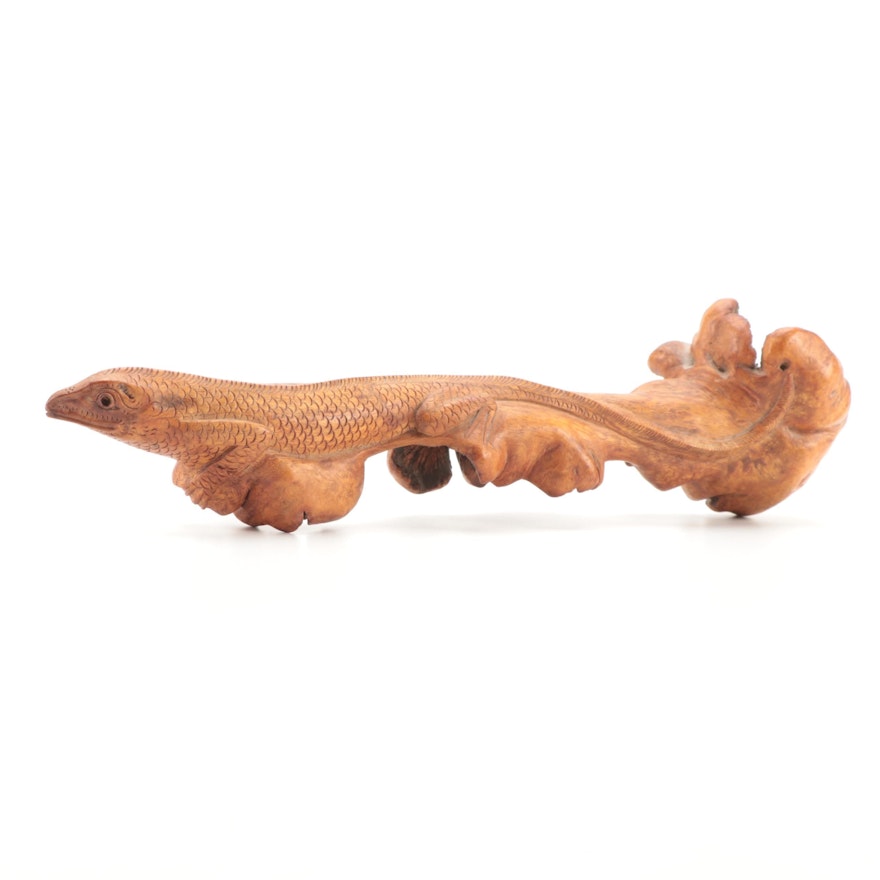 Indonesian Carved Wood Folk Art Lizard Sculpture