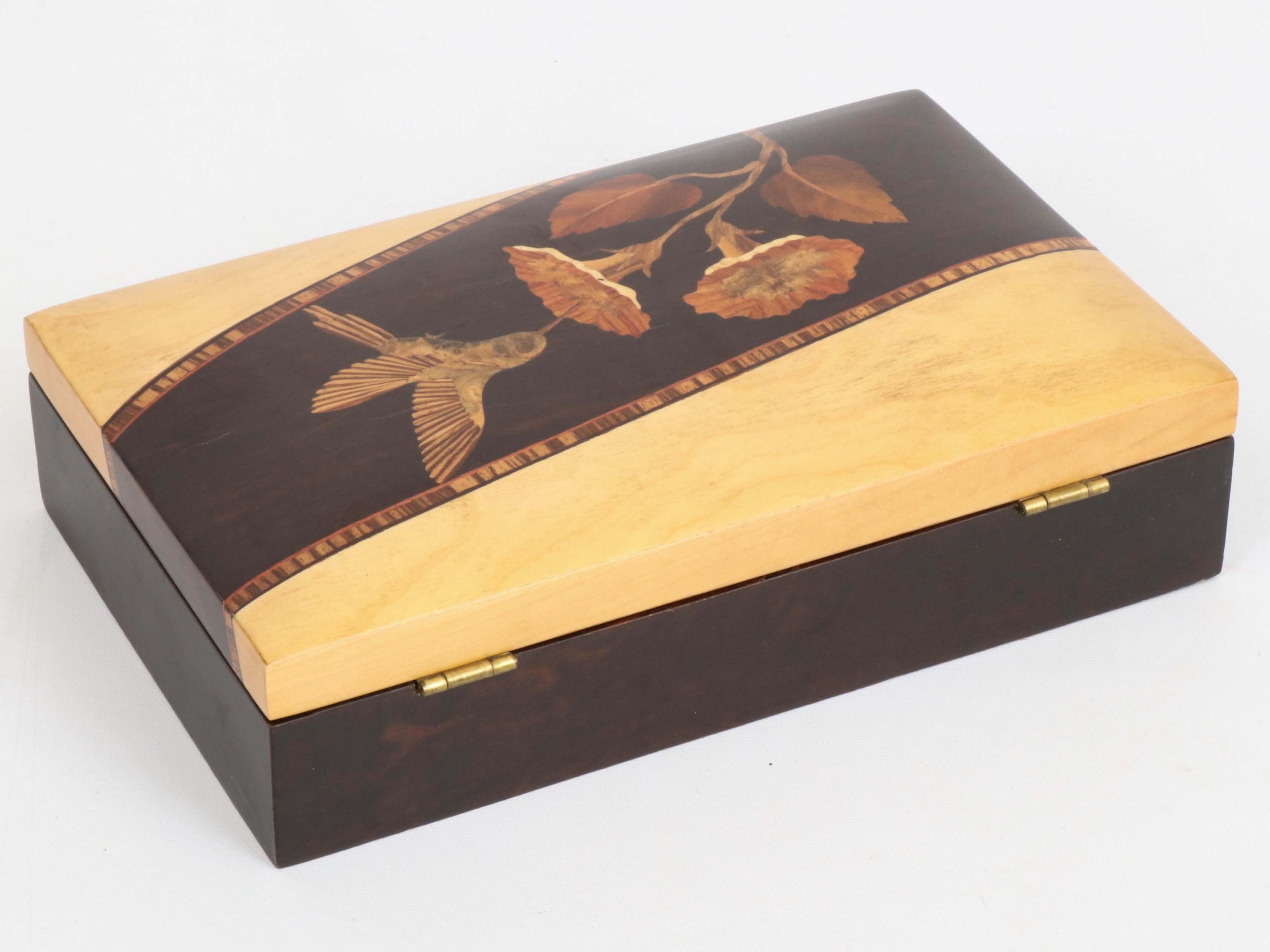 Acre Marquetry Wood Marquetry Hummingbird Vanity Box, Late 20th Century