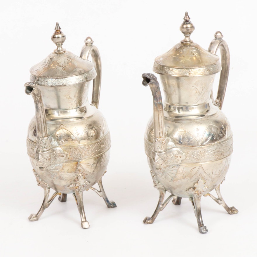 Simpson, Hall, Miller & Co. Silver Plate Hot Chocolate Pots, 19th Century