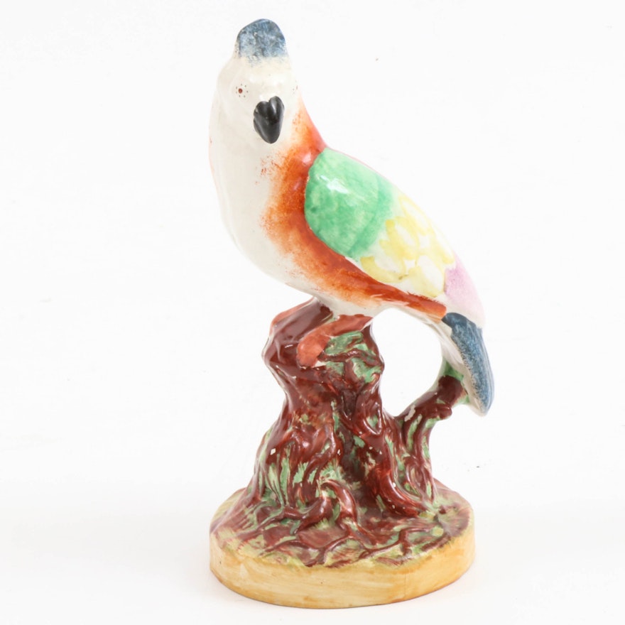 Staffordshire Ceramic Parrot Figurine, Early to Mid 20th Century