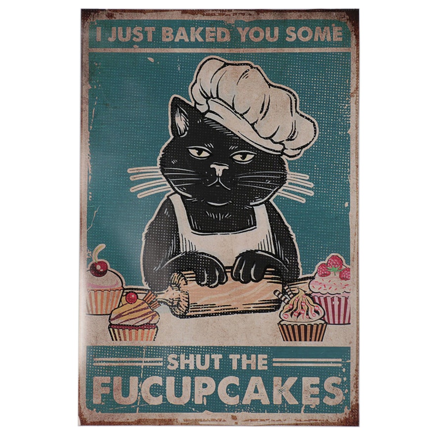 Giclée of Black Cat Baking Cupcakes, 21st Century