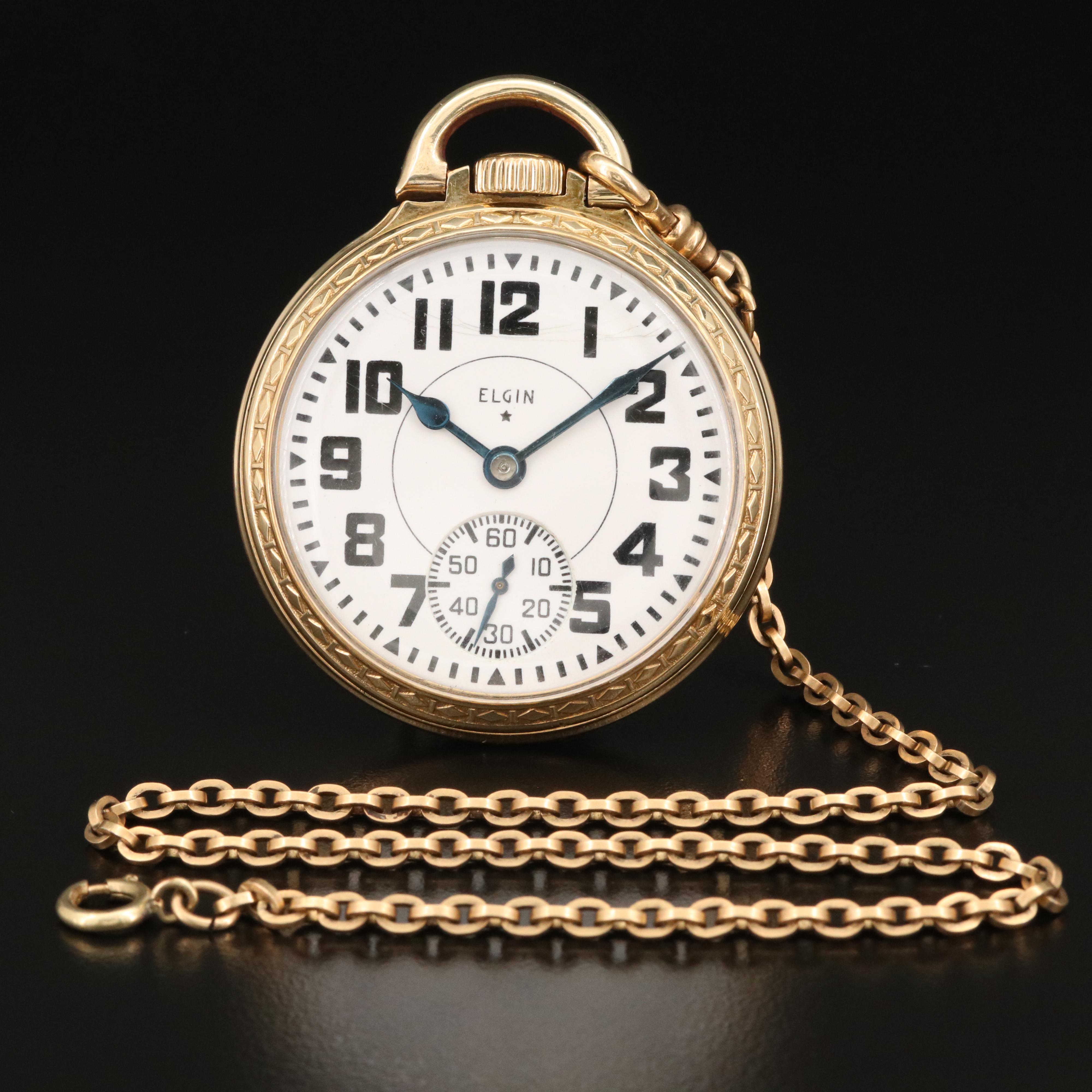 1940 Elgin B.W. Raymond 10K Gold Filled Railroad Grade Pocket Watch with Fob