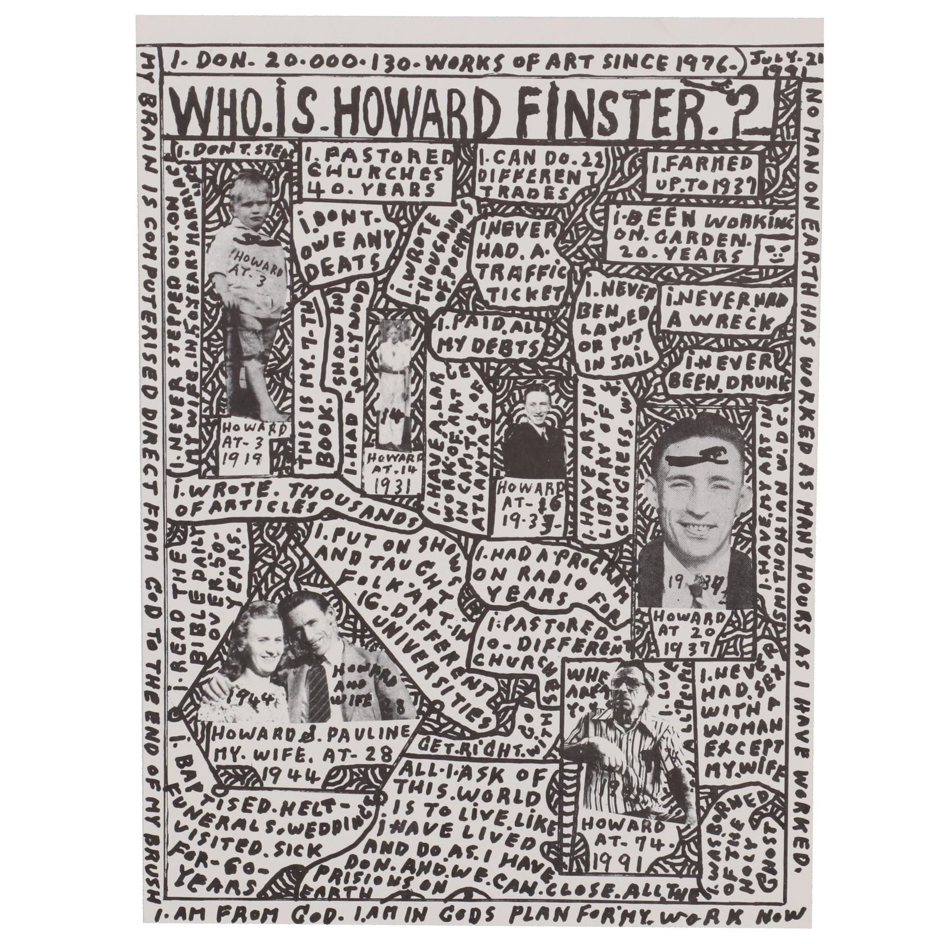 Lithograph after Howard Finster "Who is Howard Finster?" Circa 1991