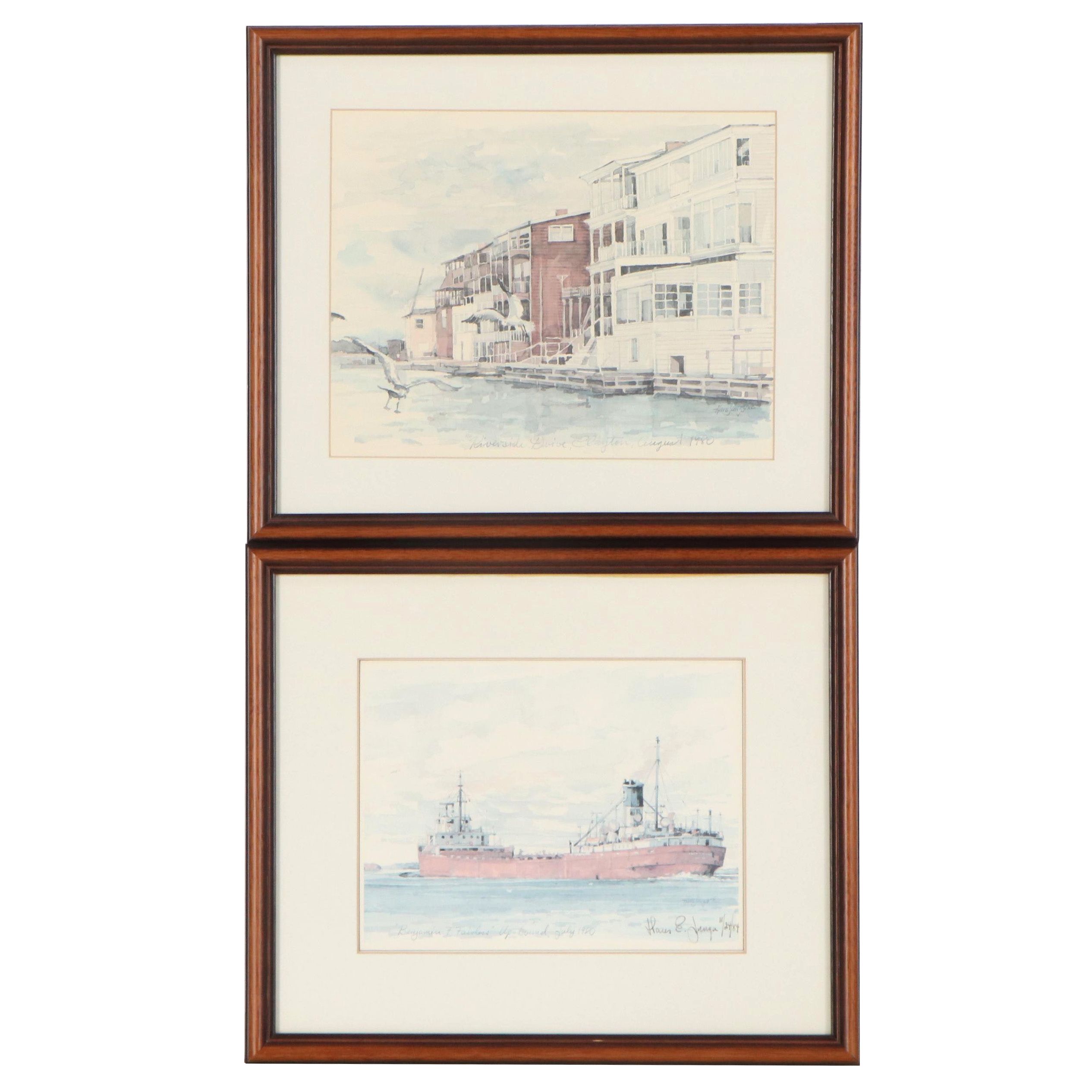 Hans Junga Coastal Offset Lithographs, Late 20th Century