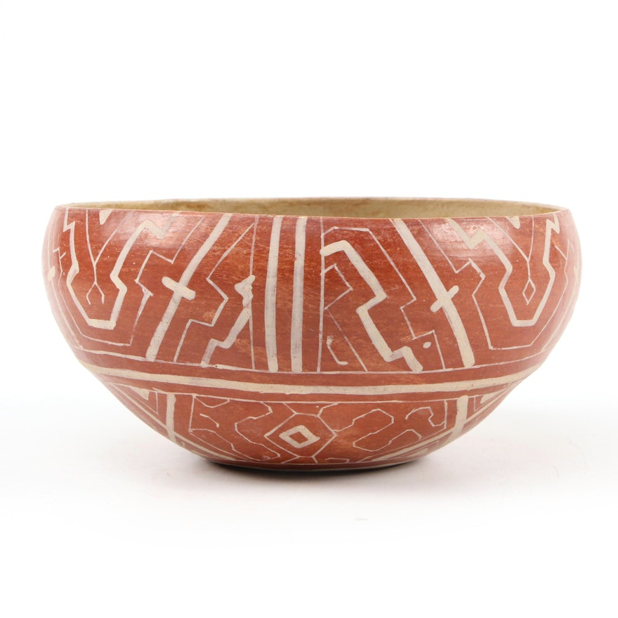 Shipibo White on Red Earthenware Bowl, Peru