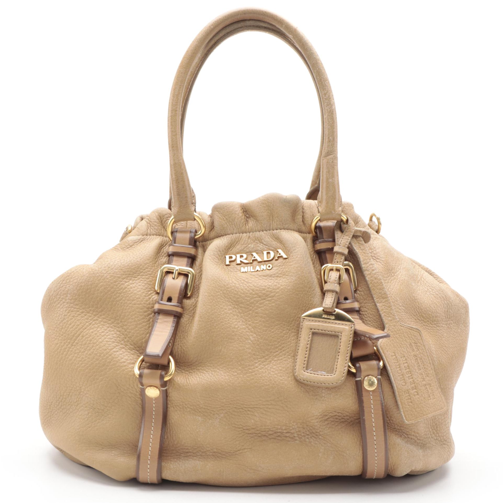 Prada Two-Way Satchel in Tan Vitello Daino Leather