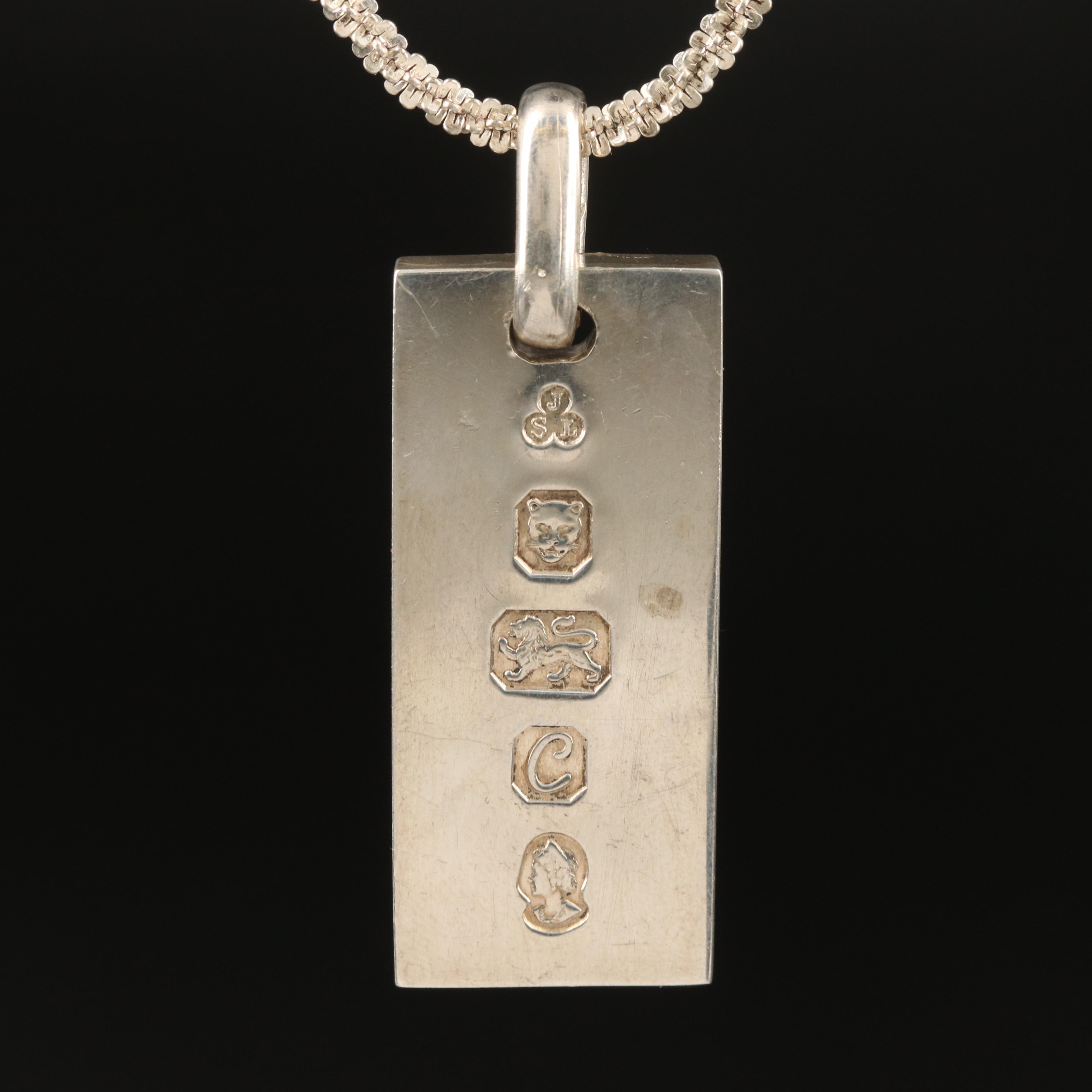 Sterling Queen Elizabeth II Silver Jubilee Commemorative Ingot Pendant Necklace