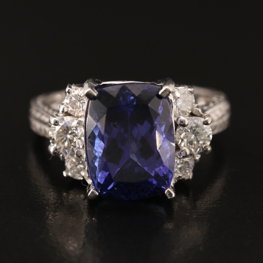 14K 6.31 CT Tanzanite and Diamond Ring