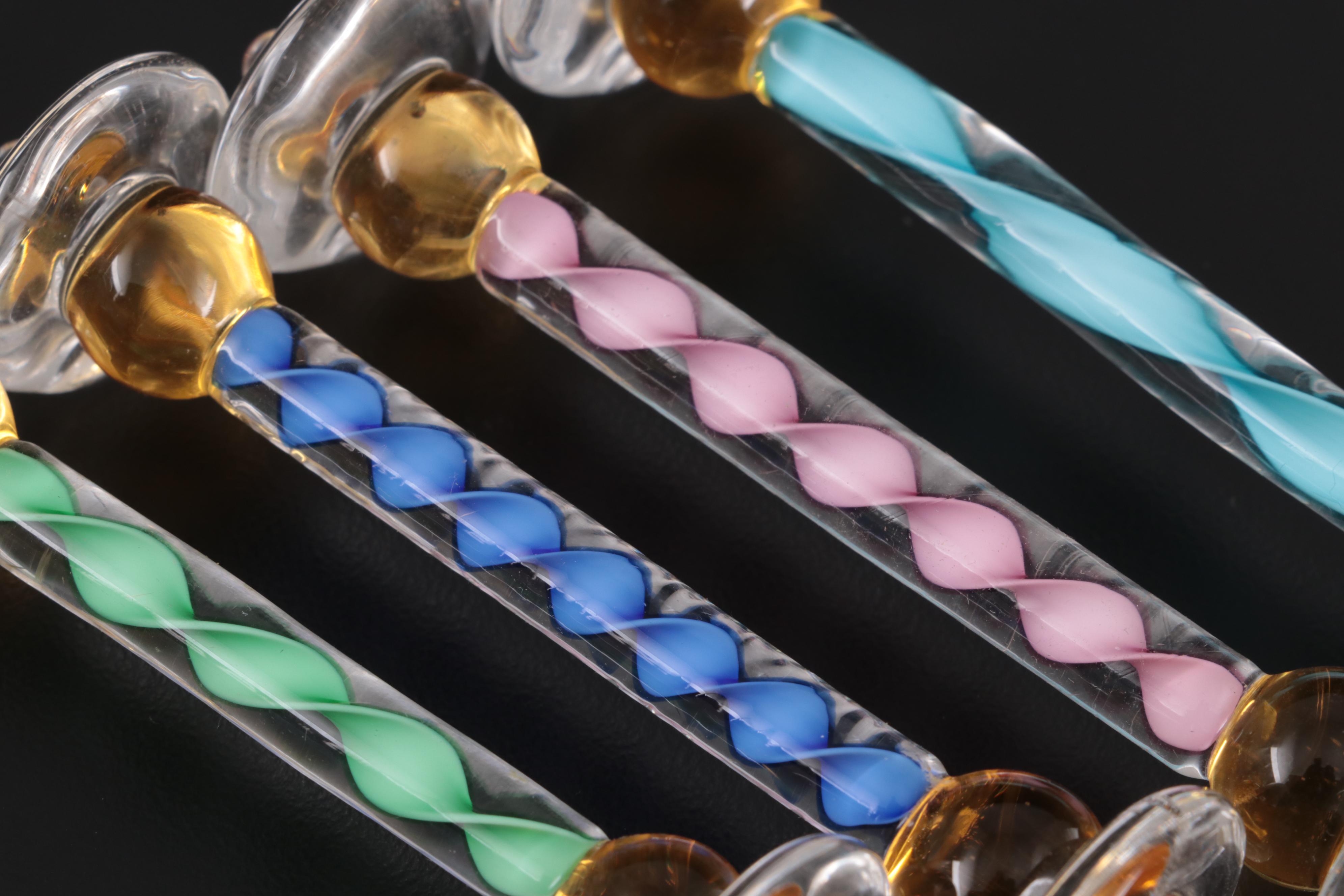 Murano Blown Spiral Art Glass Knife Rests, Mid-20th Century