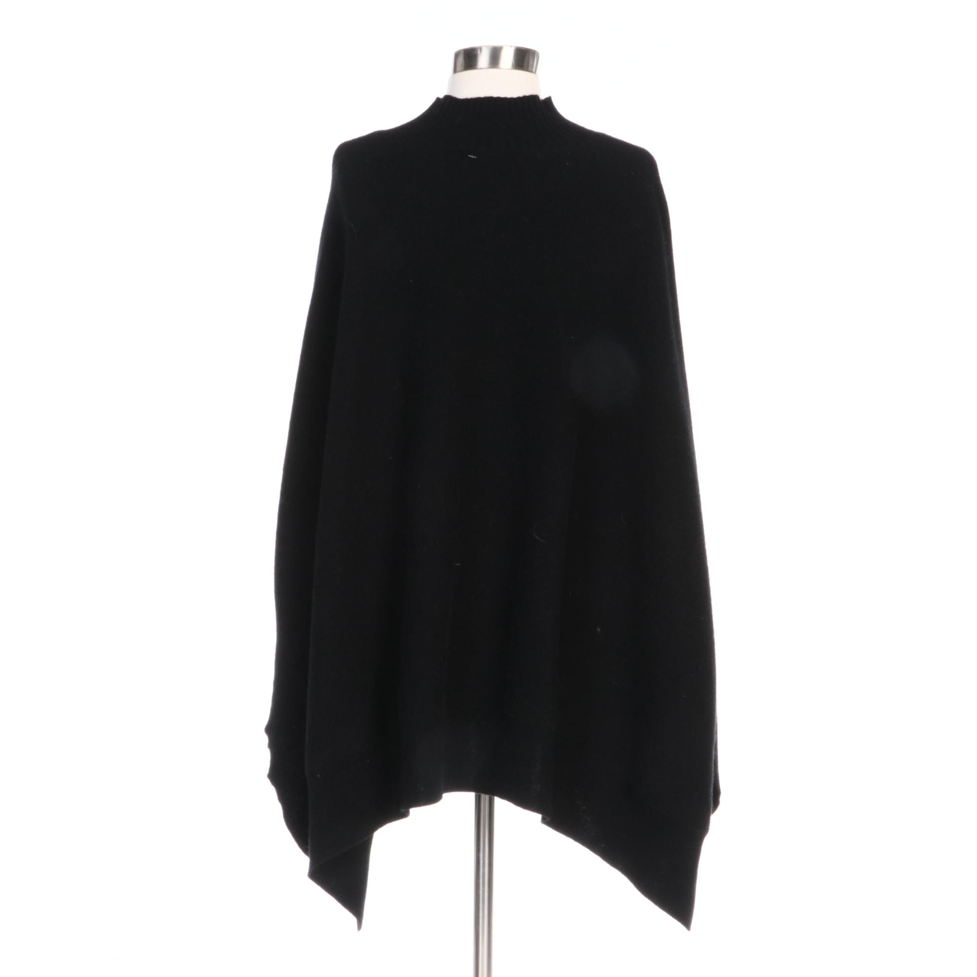 Mitchie's Black Wool Fox and Rabbit Fur Trimmed Sweater Poncho with Merchant Tag