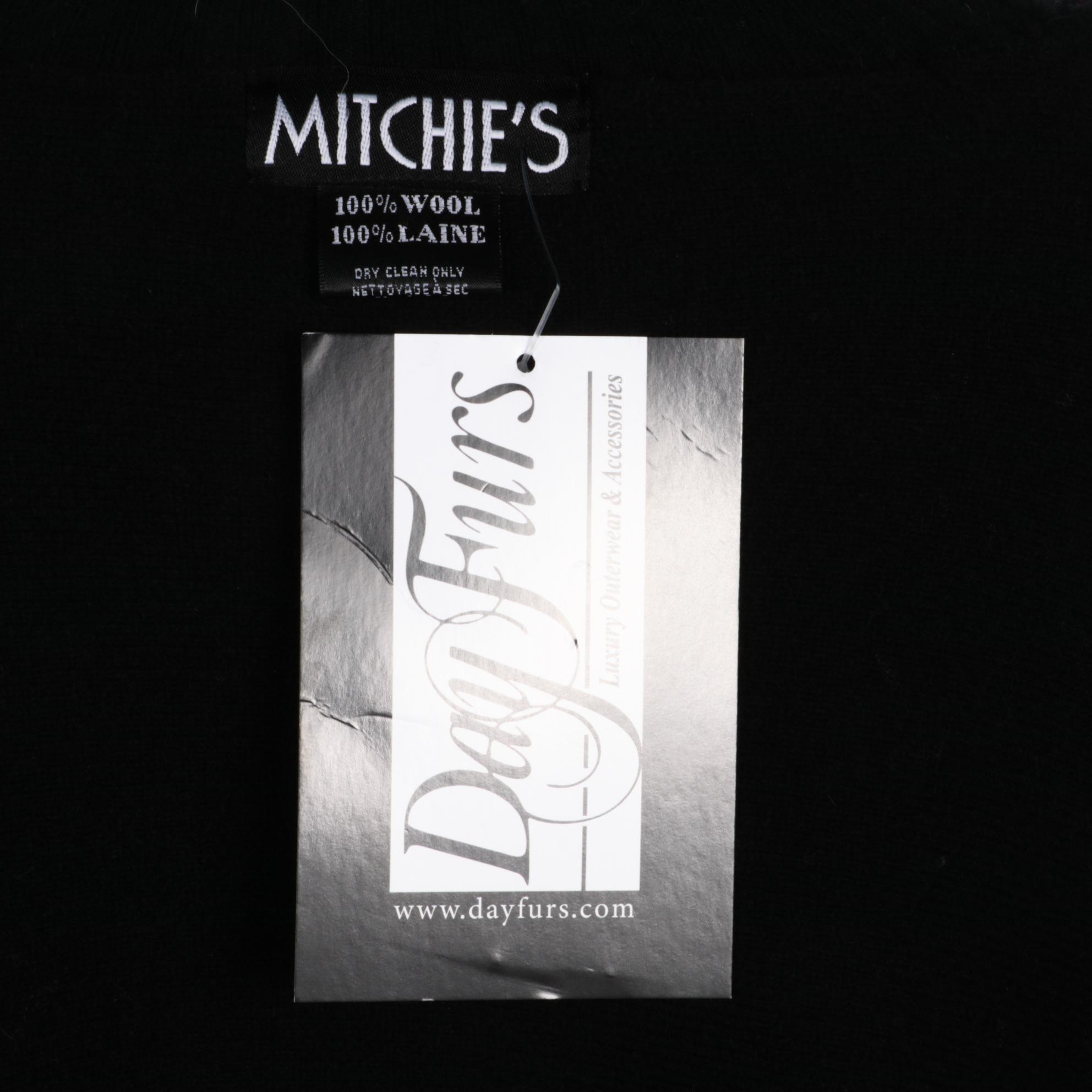 Mitchie's Black Wool Fox and Rabbit Fur Trimmed Sweater Poncho with Merchant Tag