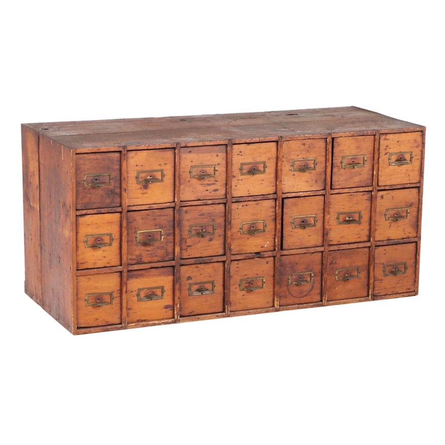 American Pine Twenty One-Drawer Card File Cabinet, Early 20th Century