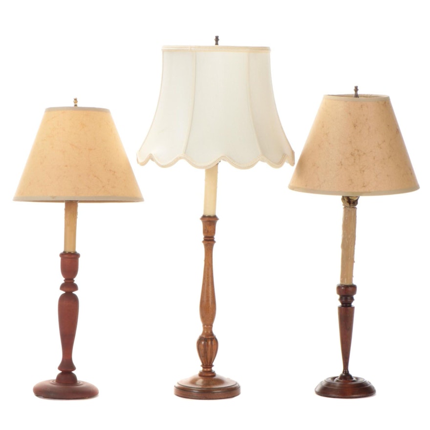 Wooden Candlestick Table Lamps with Paper and Fabric Shades
