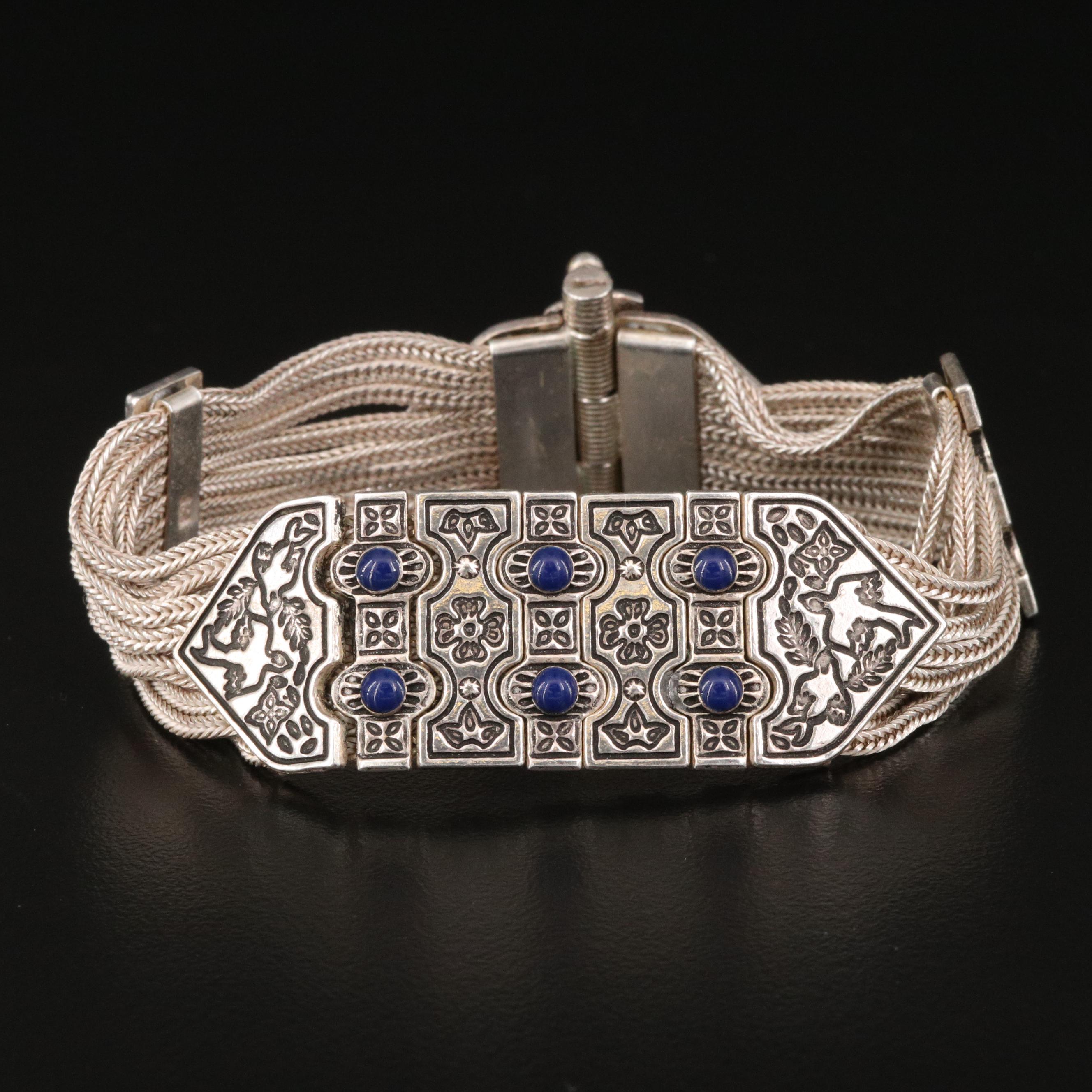 Turkish Sterling Silver Multi-Strand Bracelet with Floral and Swallow Designs