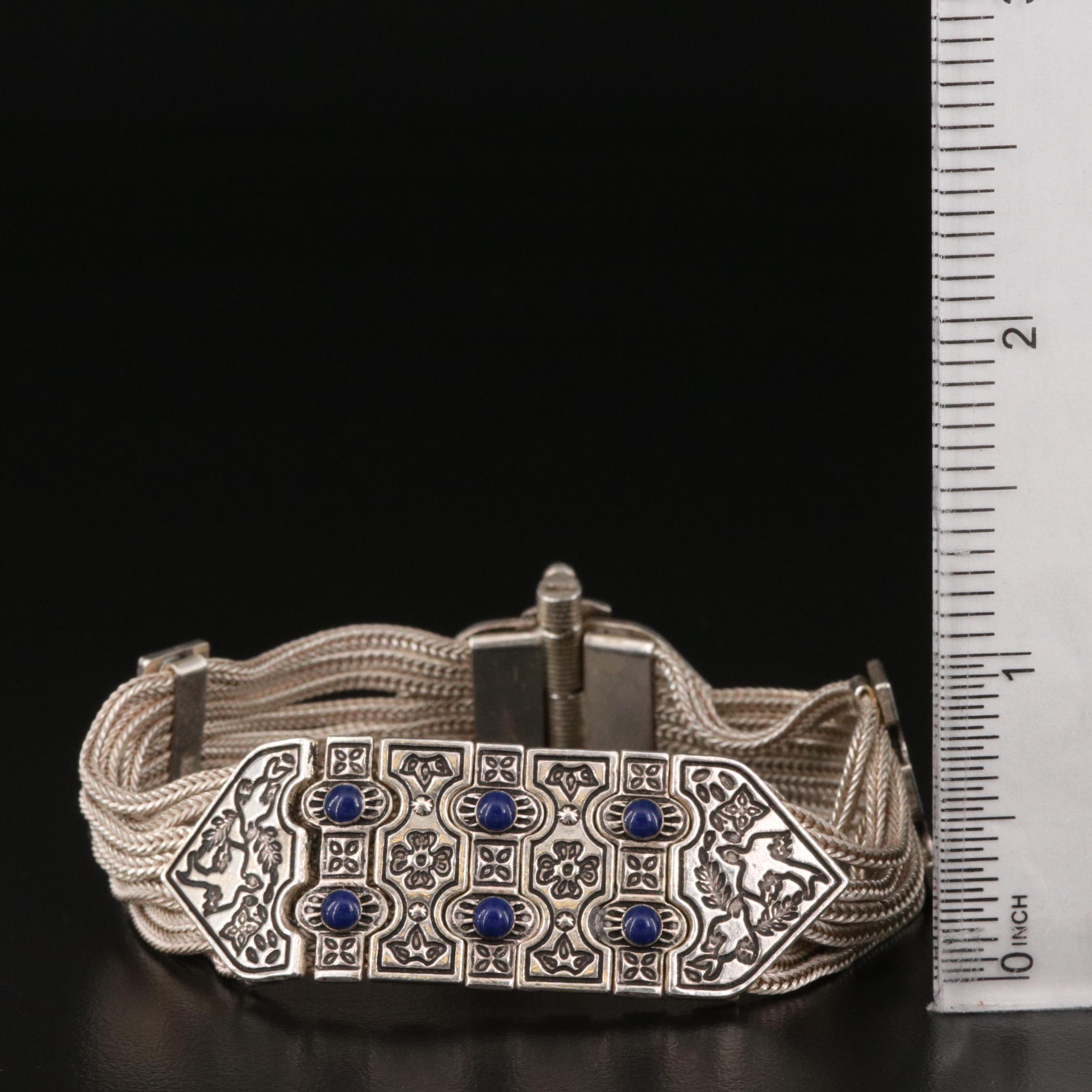 Turkish Sterling Silver Multi-Strand Bracelet with Floral and Swallow Designs