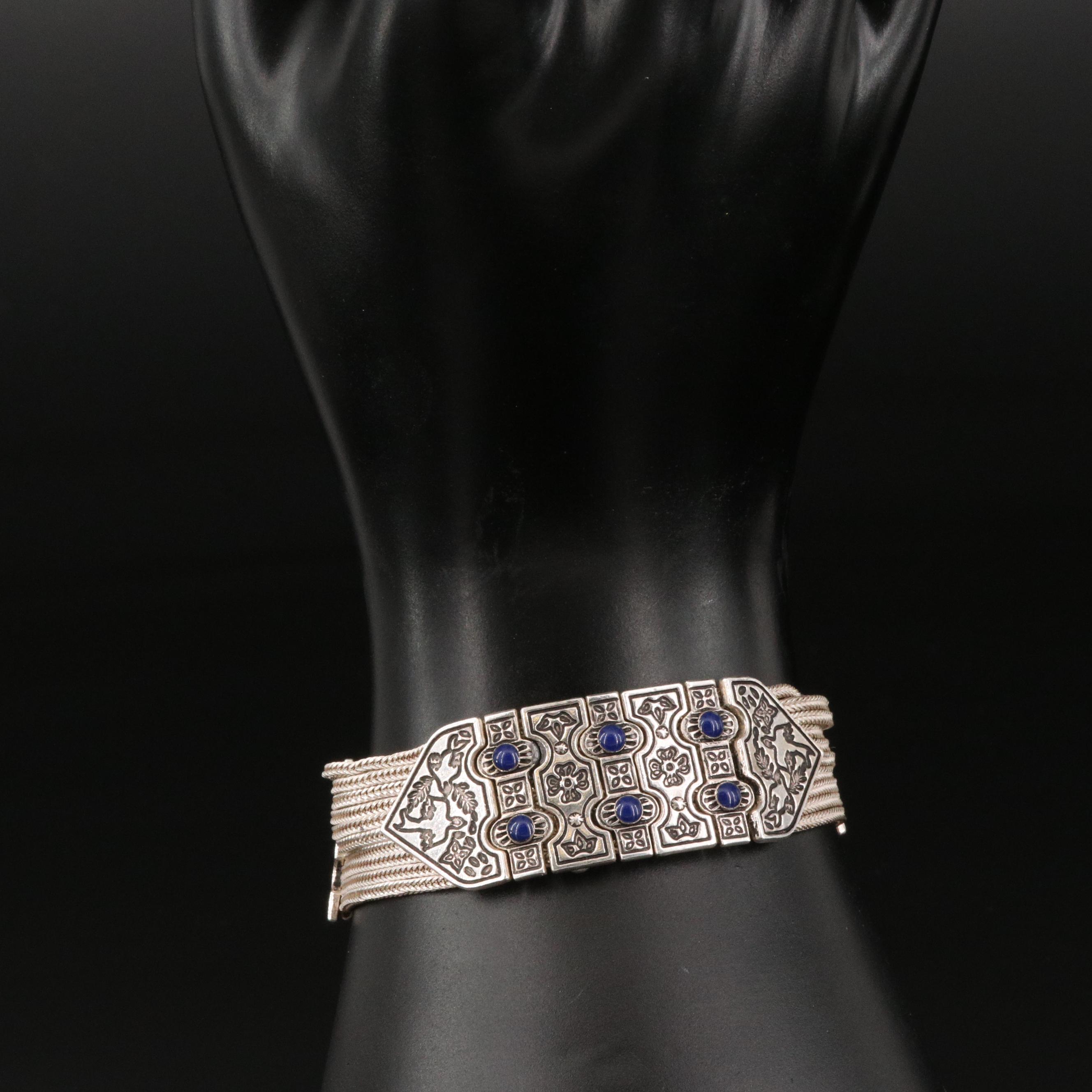 Turkish Sterling Silver Multi-Strand Bracelet with Floral and Swallow Designs