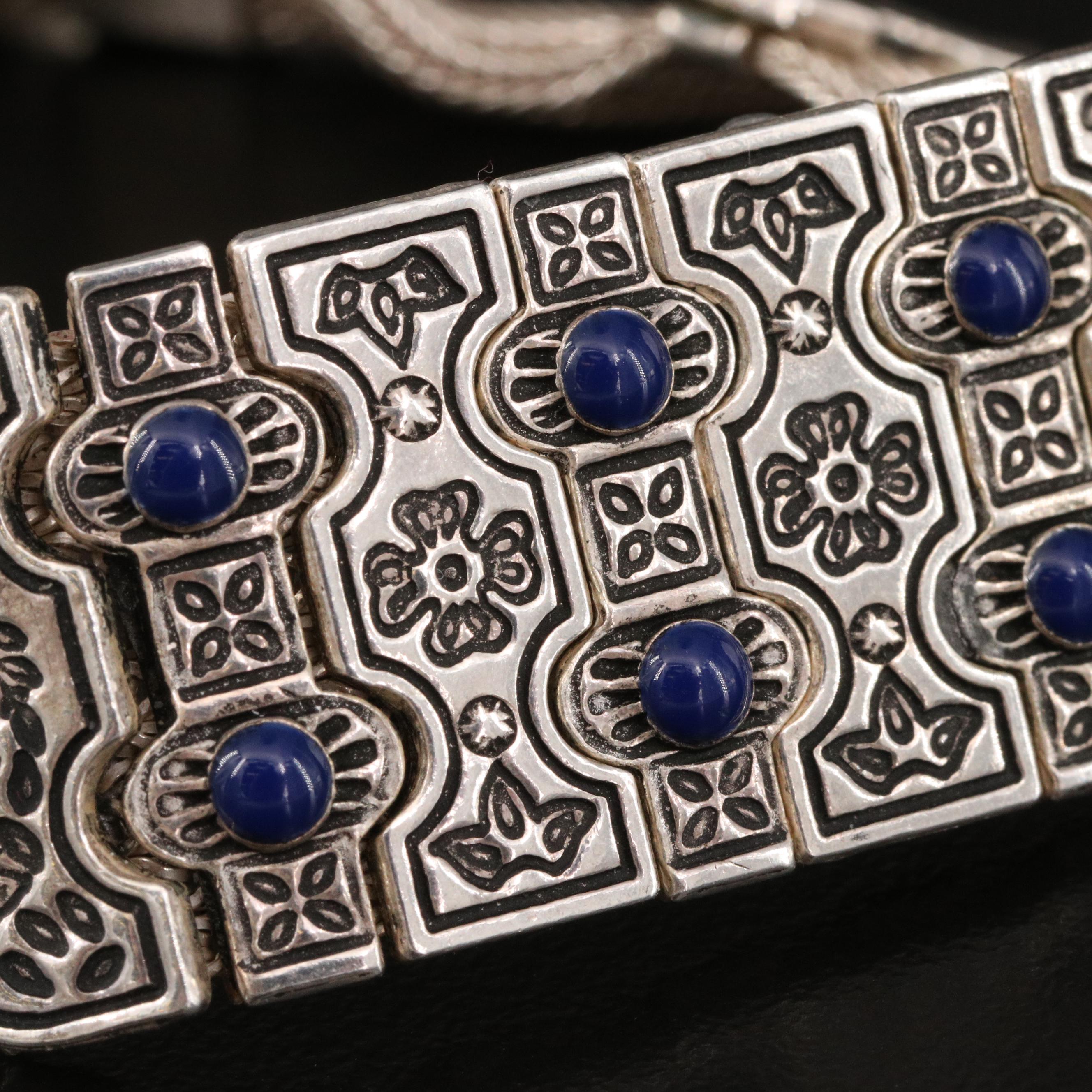Turkish Sterling Silver Multi-Strand Bracelet with Floral and Swallow Designs