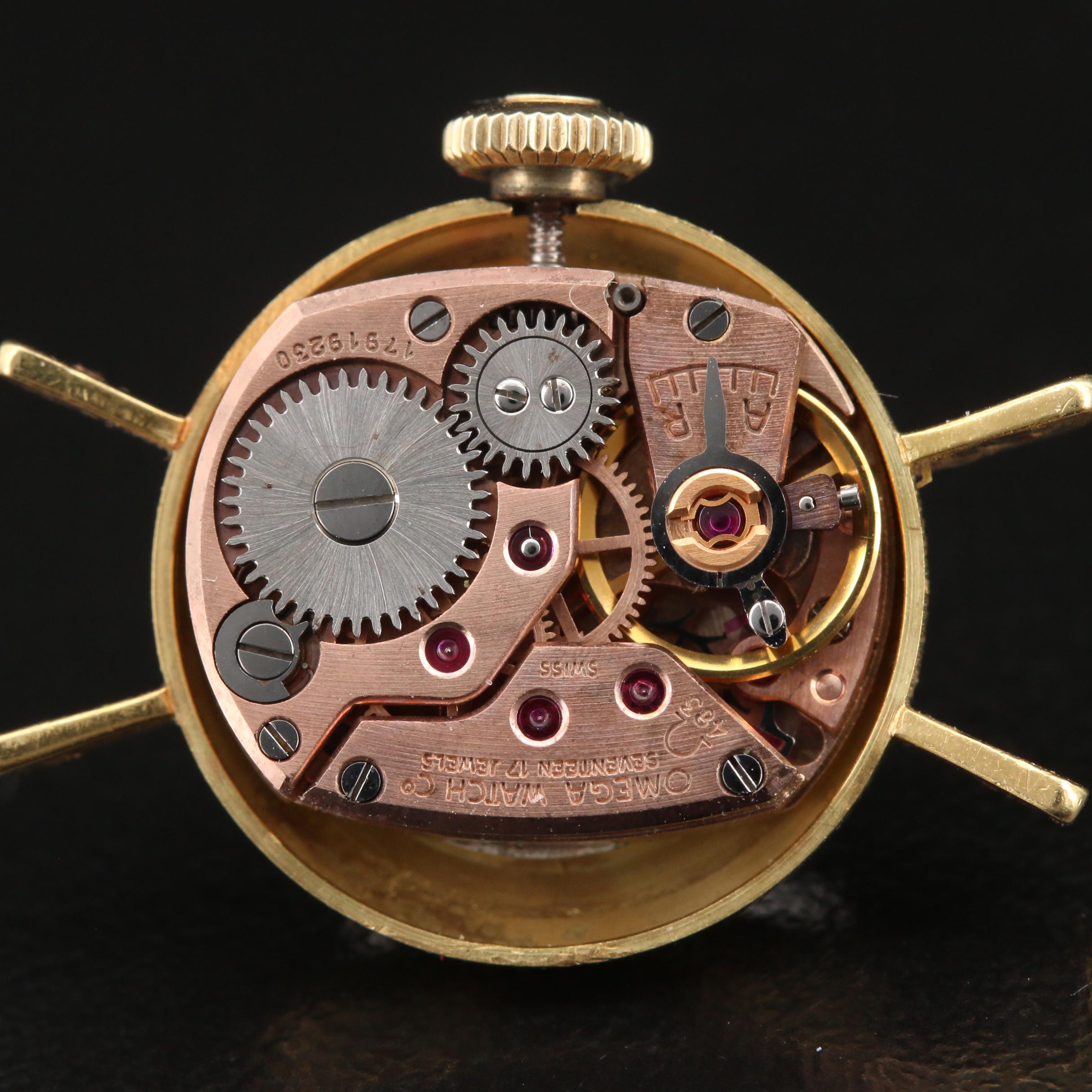 18K Omega Watch with Fluted Bezel and Flared Lugs