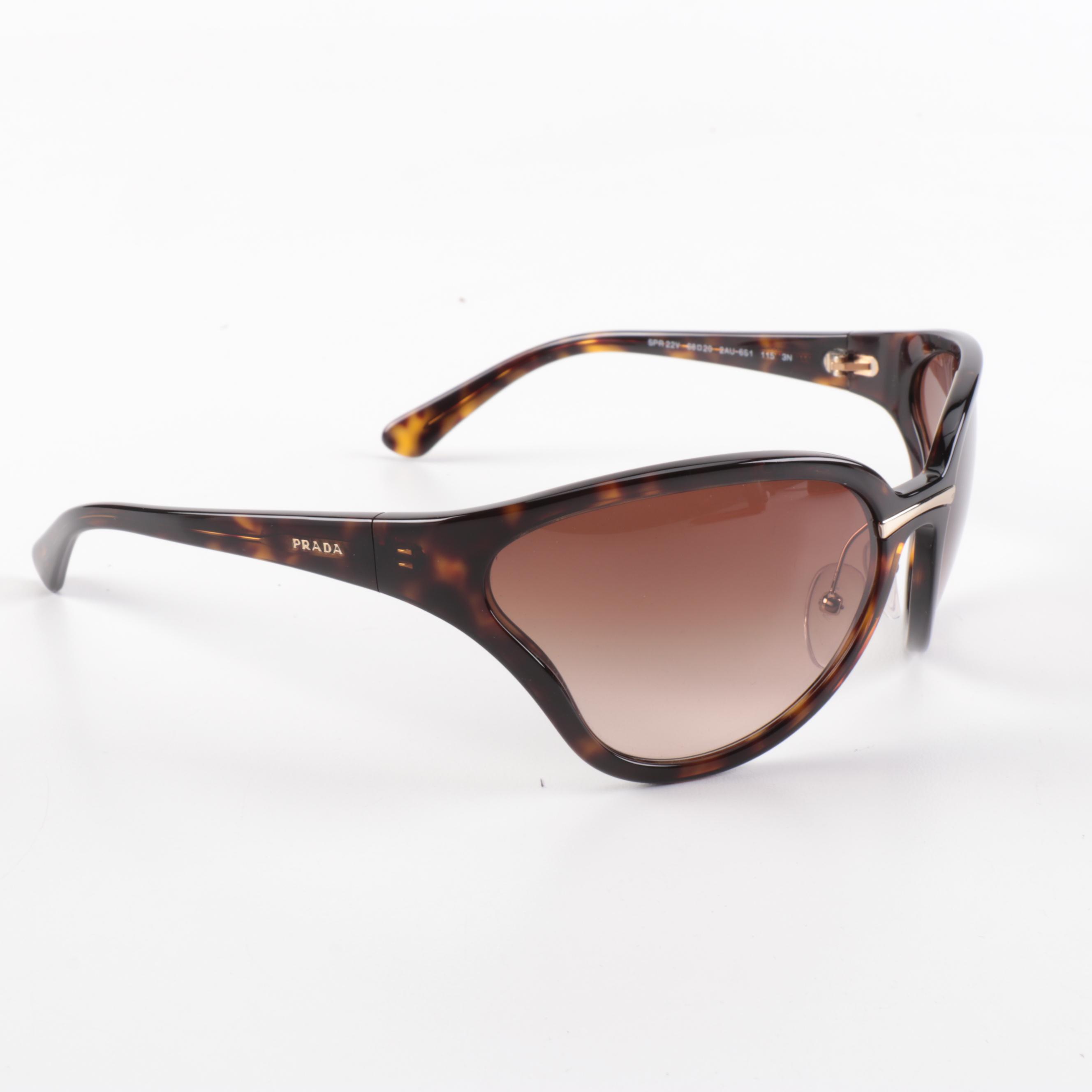 Prada SPR22V Havana Butterfly Sunglasses with Box, Slip Case, and Cloth