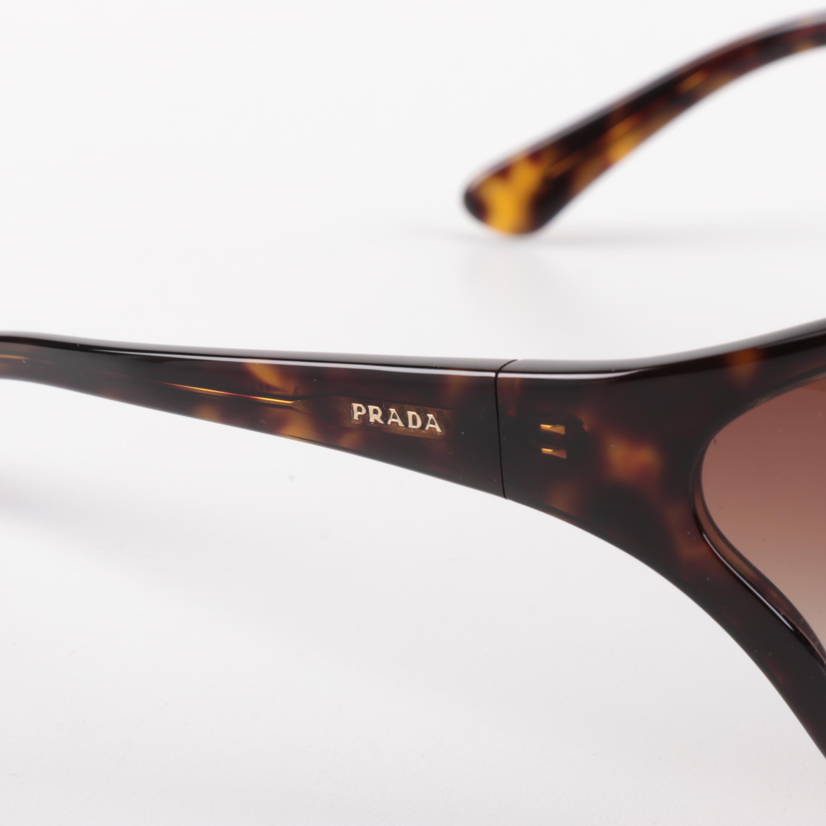 Prada SPR22V Havana Butterfly Sunglasses with Box, Slip Case, and Cloth