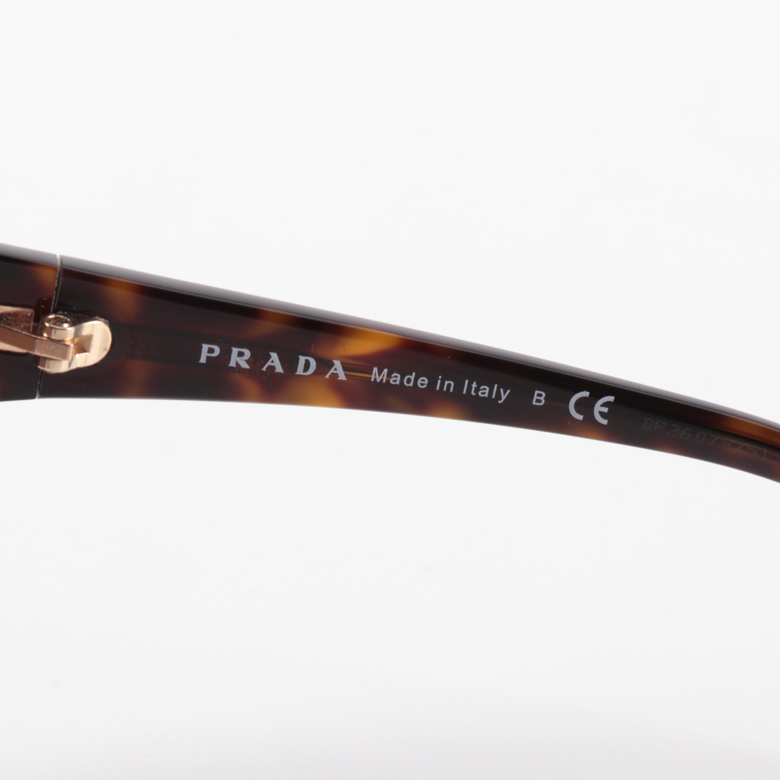 Prada SPR22V Havana Butterfly Sunglasses with Box, Slip Case, and Cloth