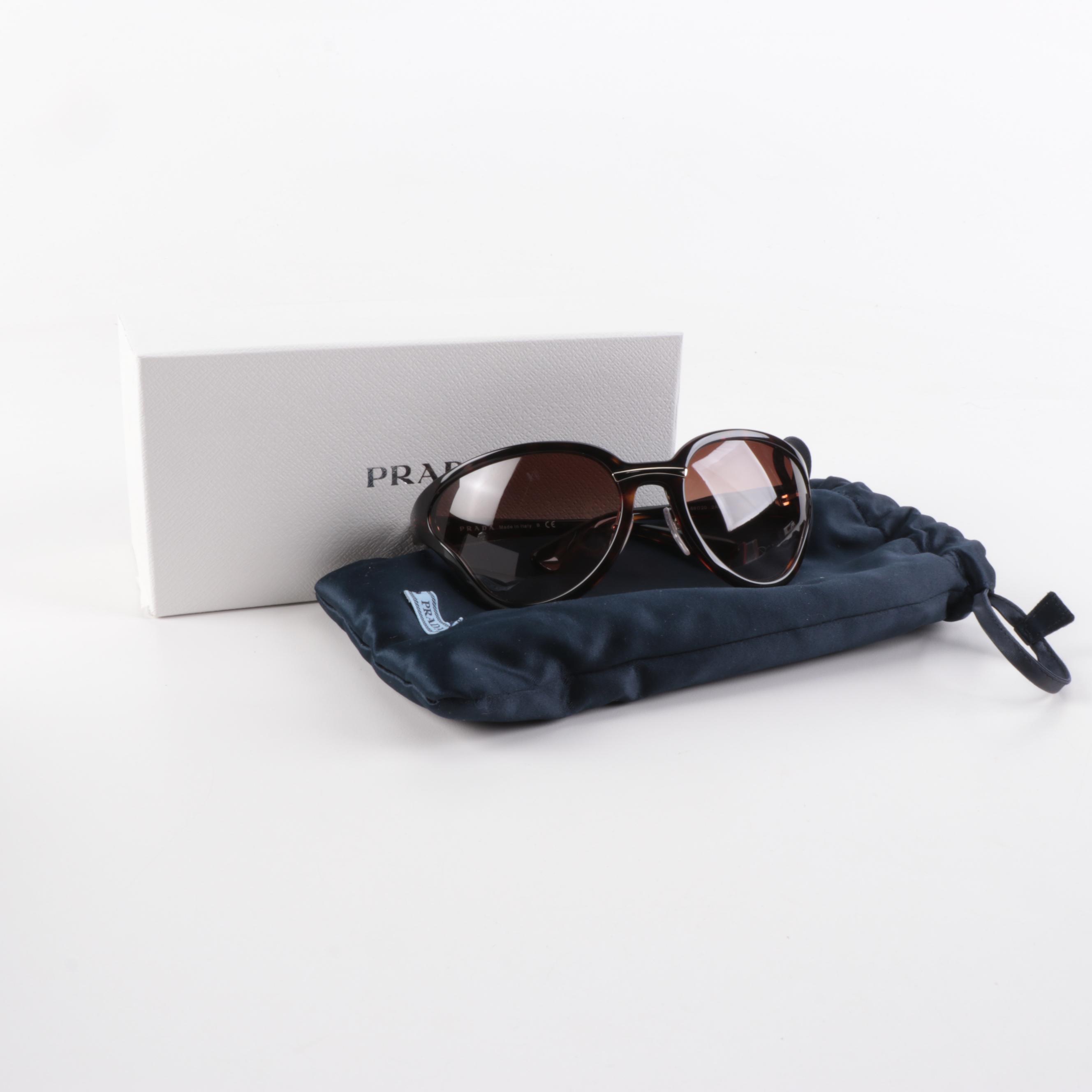 Prada SPR22V Havana Butterfly Sunglasses with Box, Slip Case, and Cloth