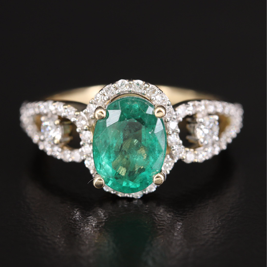 14K Diamond and 2.32 CTS Emerald Halo Ring