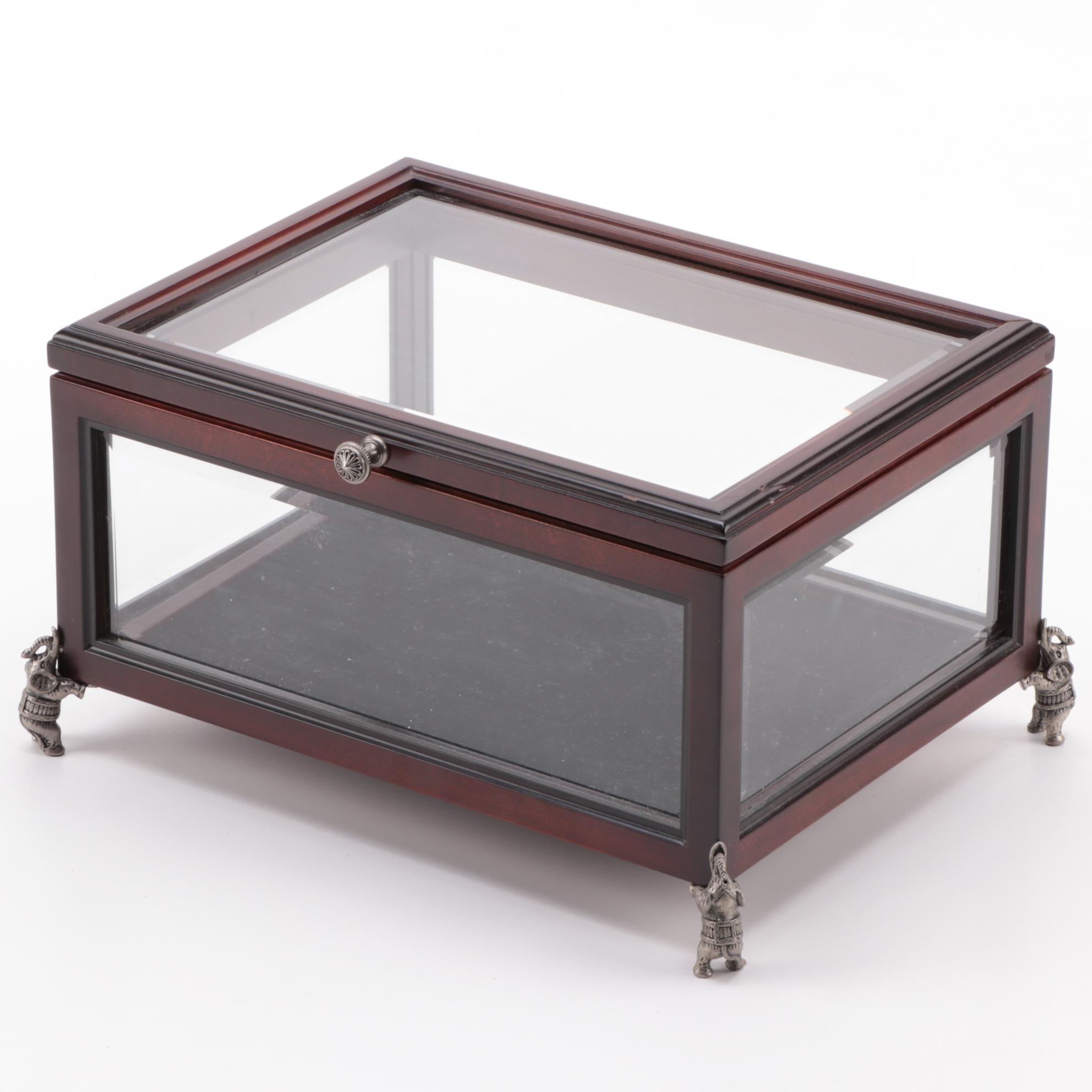 The Bombay Company Glass Paneled Wooden Display Box with Elephant Form Feet
