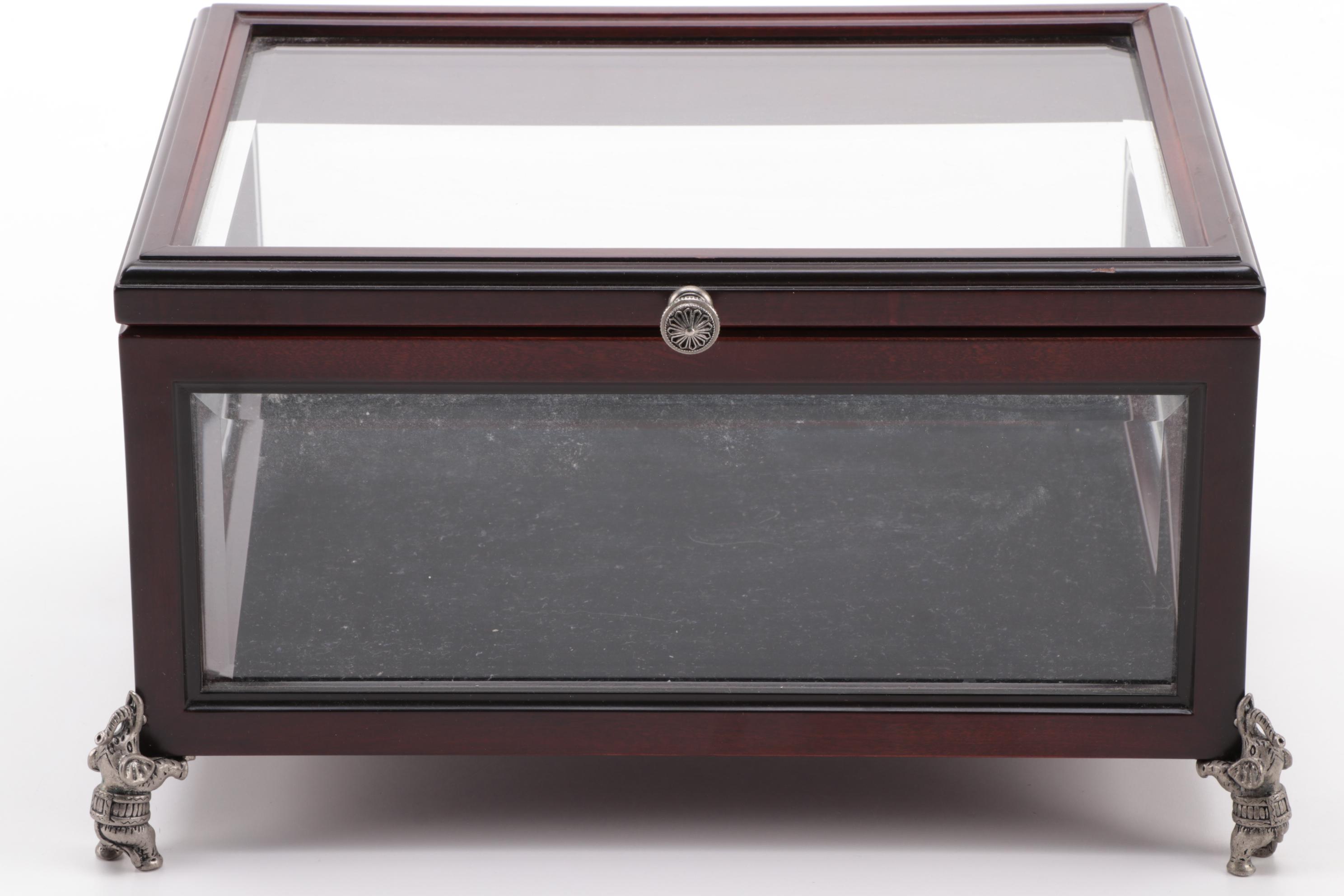The Bombay Company Glass Paneled Wooden Display Box with Elephant Form Feet