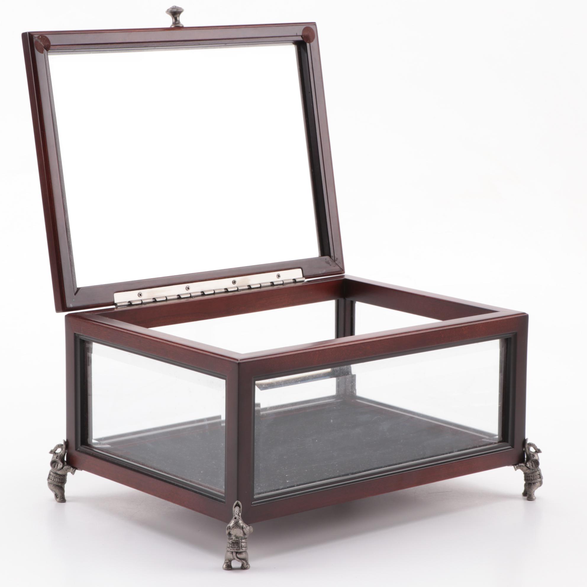 The Bombay Company Glass Paneled Wooden Display Box with Elephant Form Feet