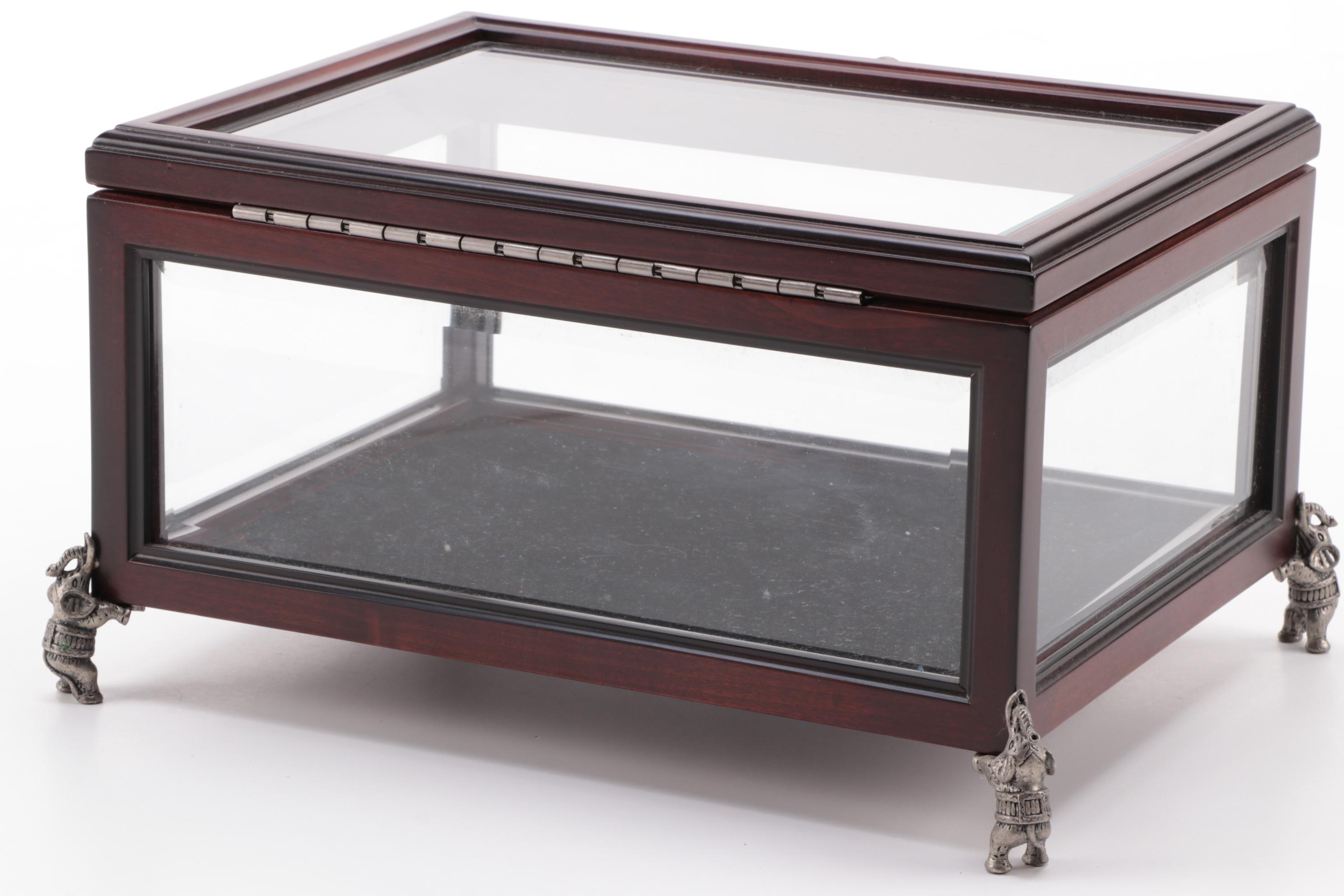 The Bombay Company Glass Paneled Wooden Display Box with Elephant Form Feet