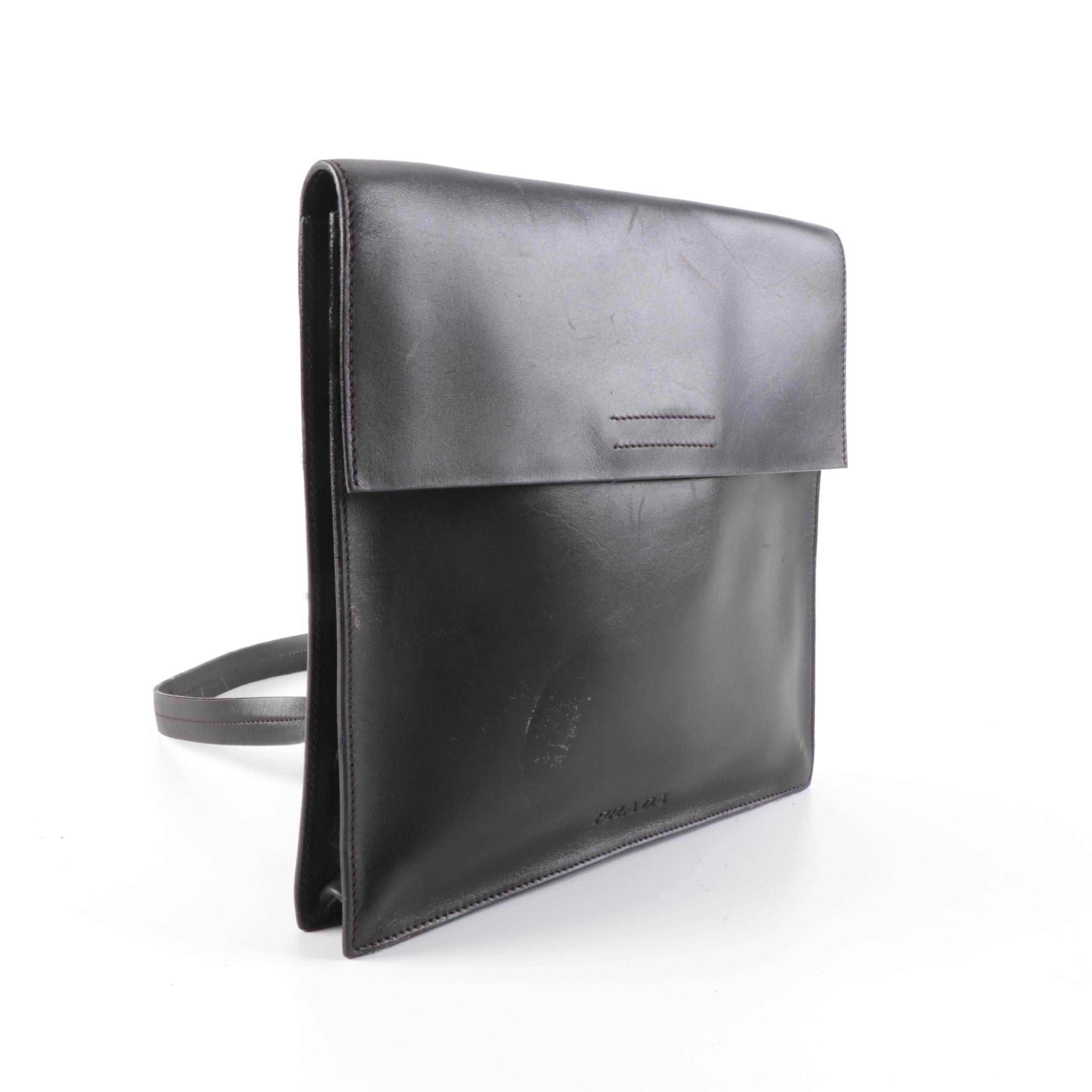 Prada Front Flap Crossbody in Smooth Black Leather
