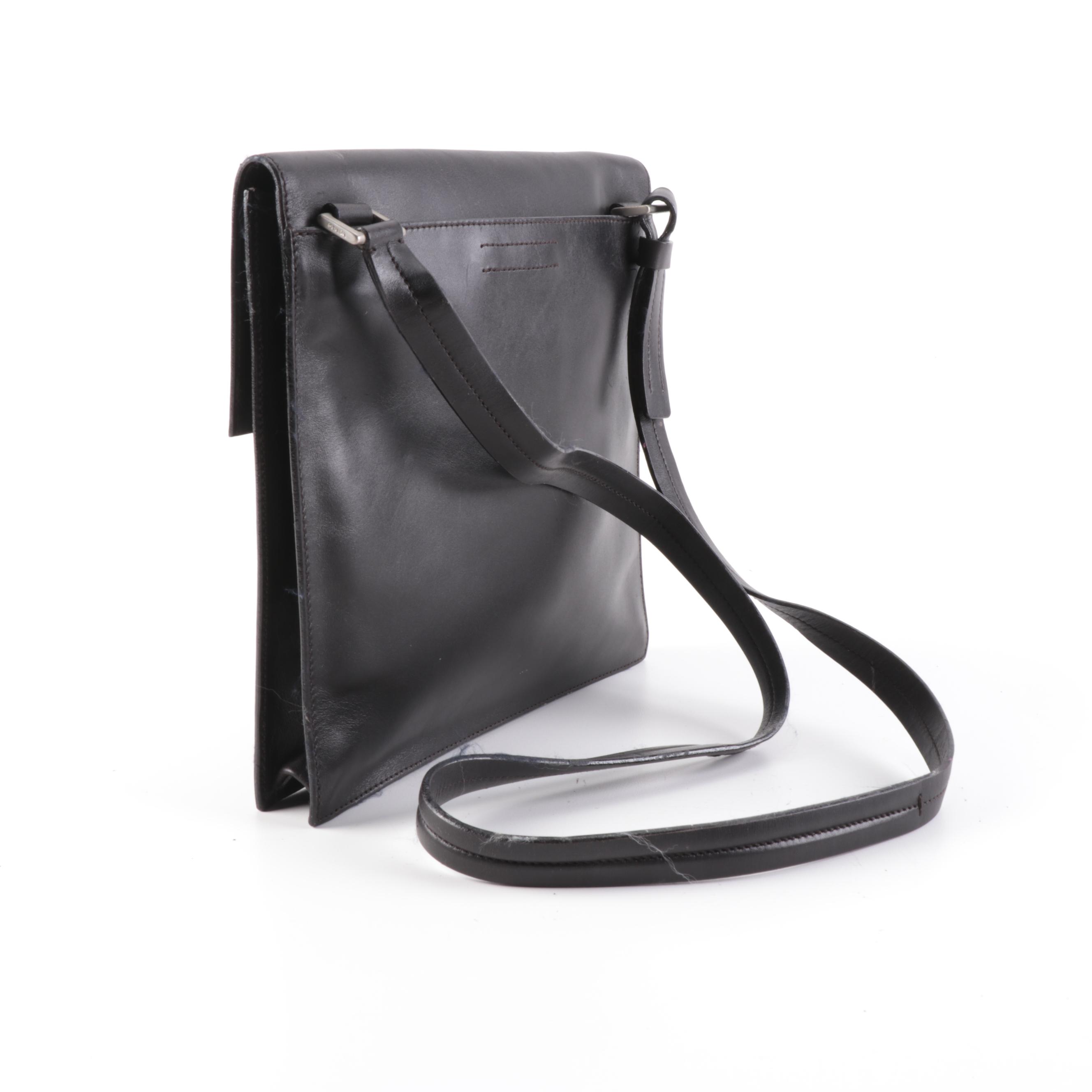 Prada Front Flap Crossbody in Smooth Black Leather