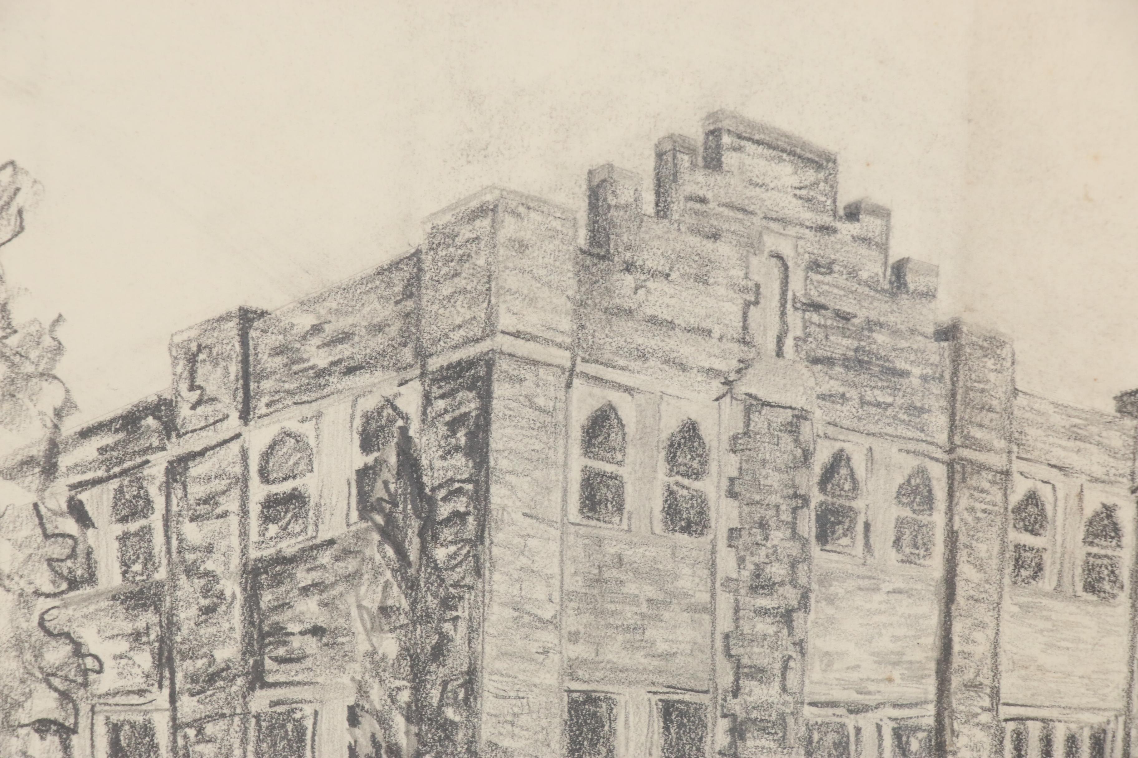 Modern Figurative and Architectural Charcoal Gesture Drawings, circa 1960