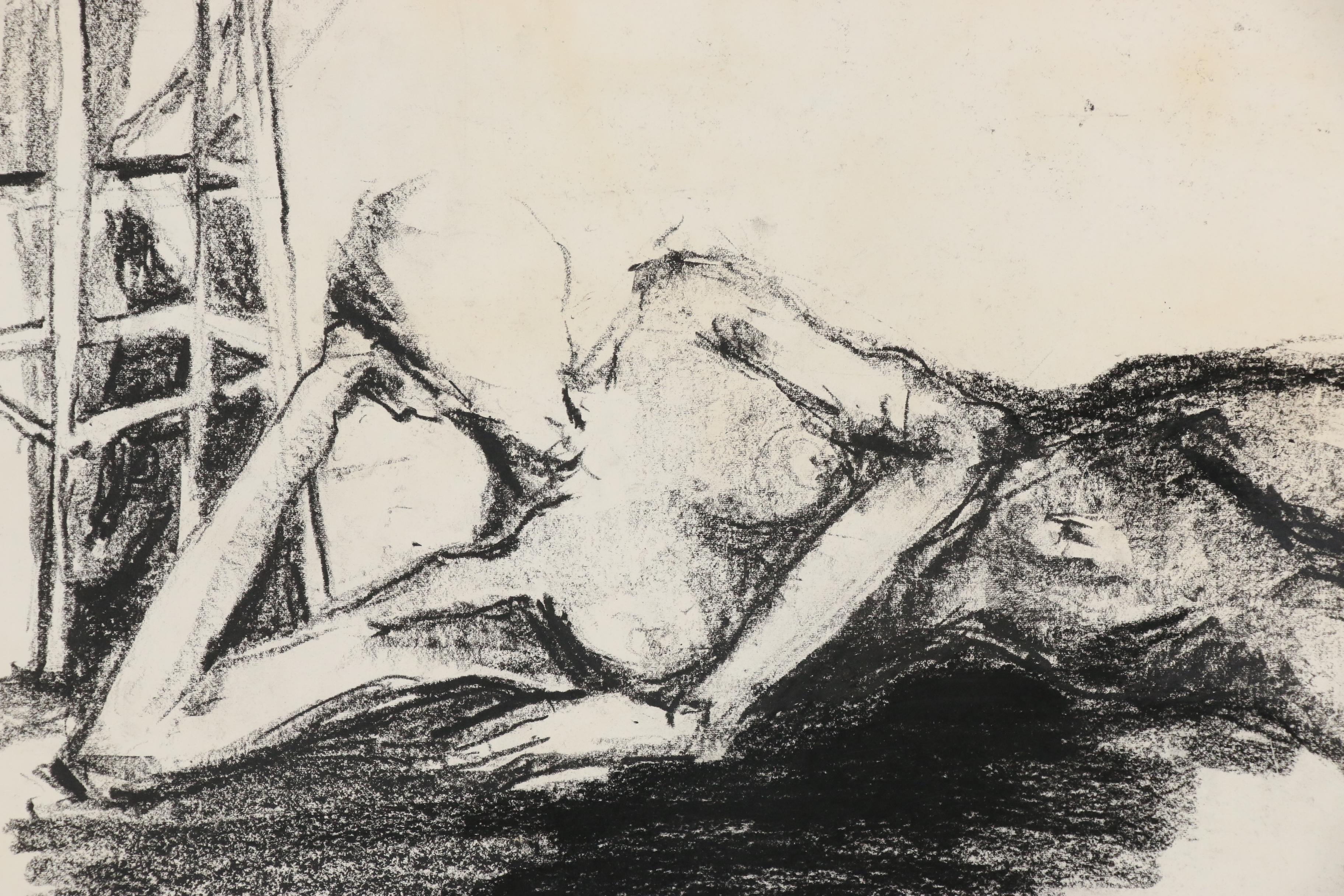 Modern Figurative and Architectural Charcoal Gesture Drawings, circa 1960