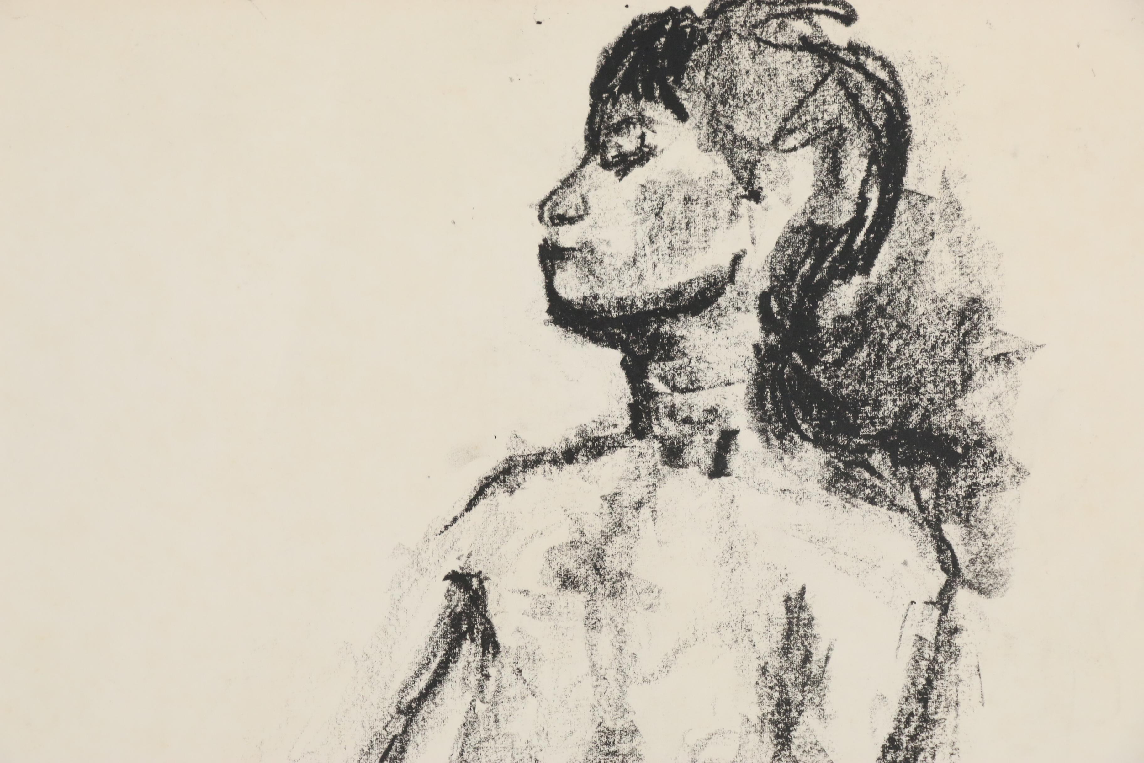 Modern Figurative and Architectural Charcoal Gesture Drawings, circa 1960