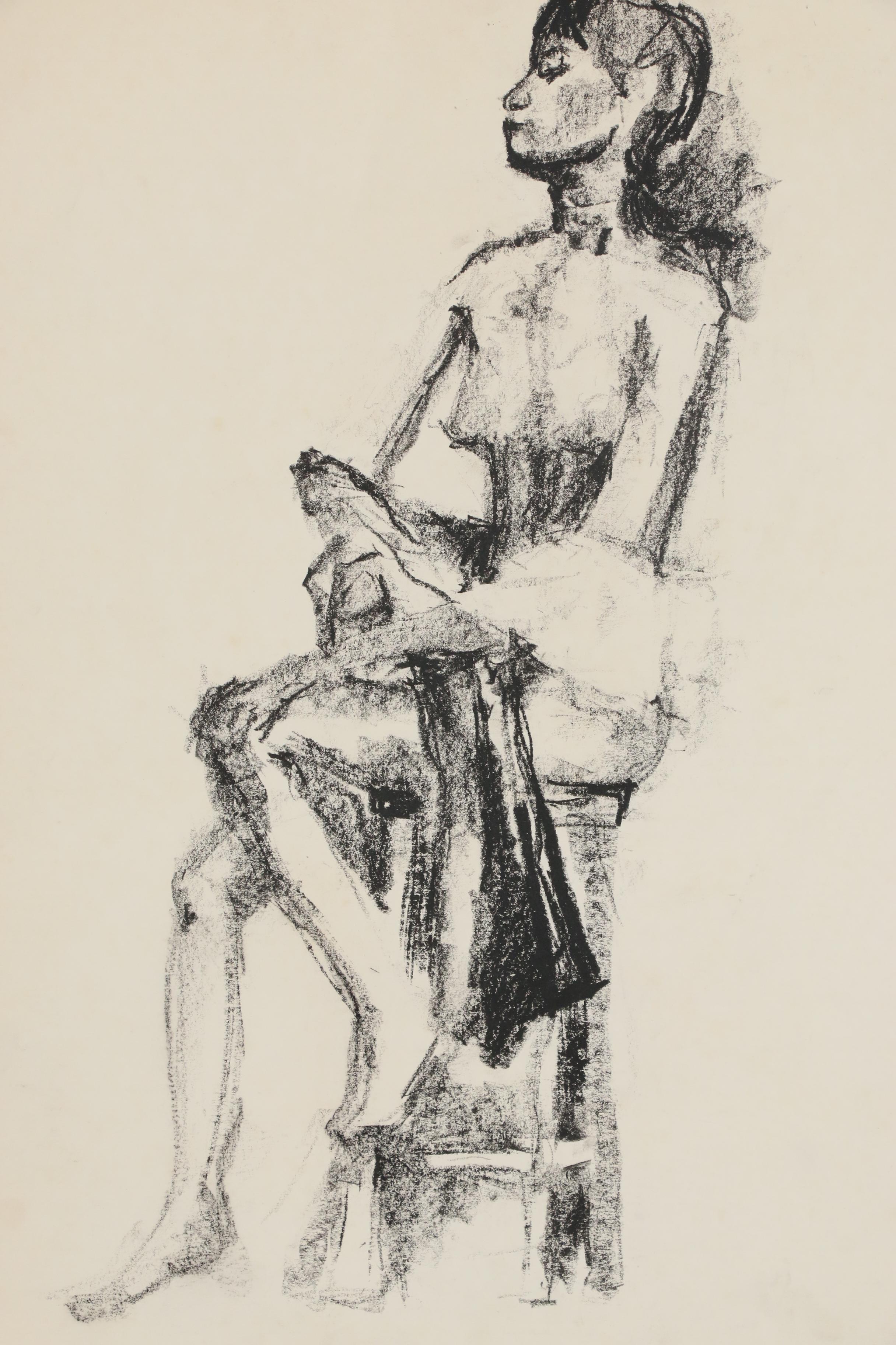 Modern Figurative and Architectural Charcoal Gesture Drawings, circa 1960