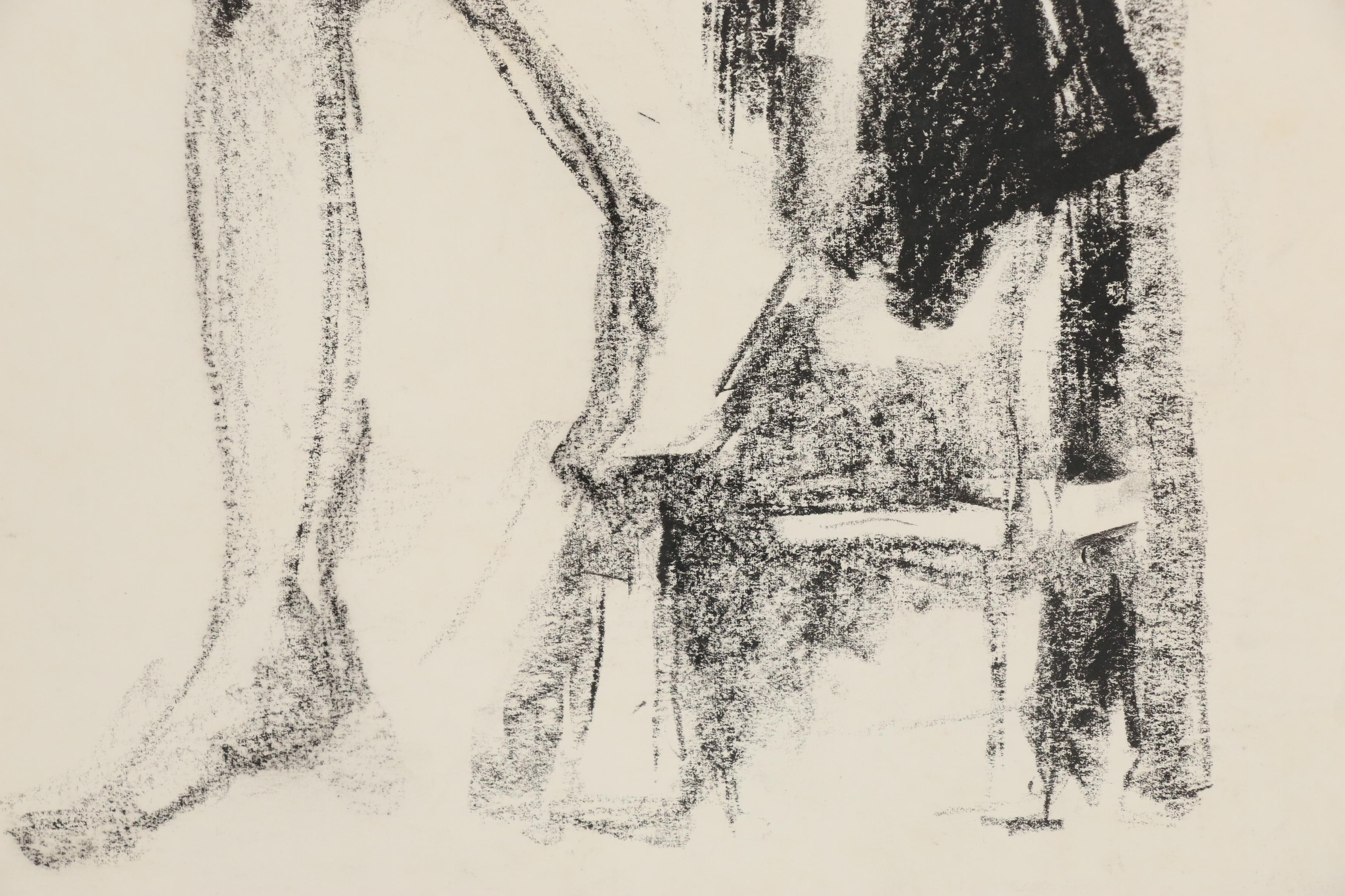 Modern Figurative and Architectural Charcoal Gesture Drawings, circa 1960