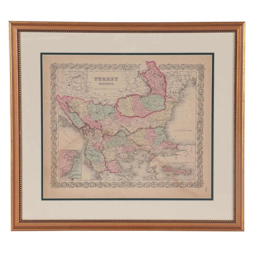 J. H. Colton & Co. Hand-Colored Wood Engraving Map of Turkey, Late 19th Century