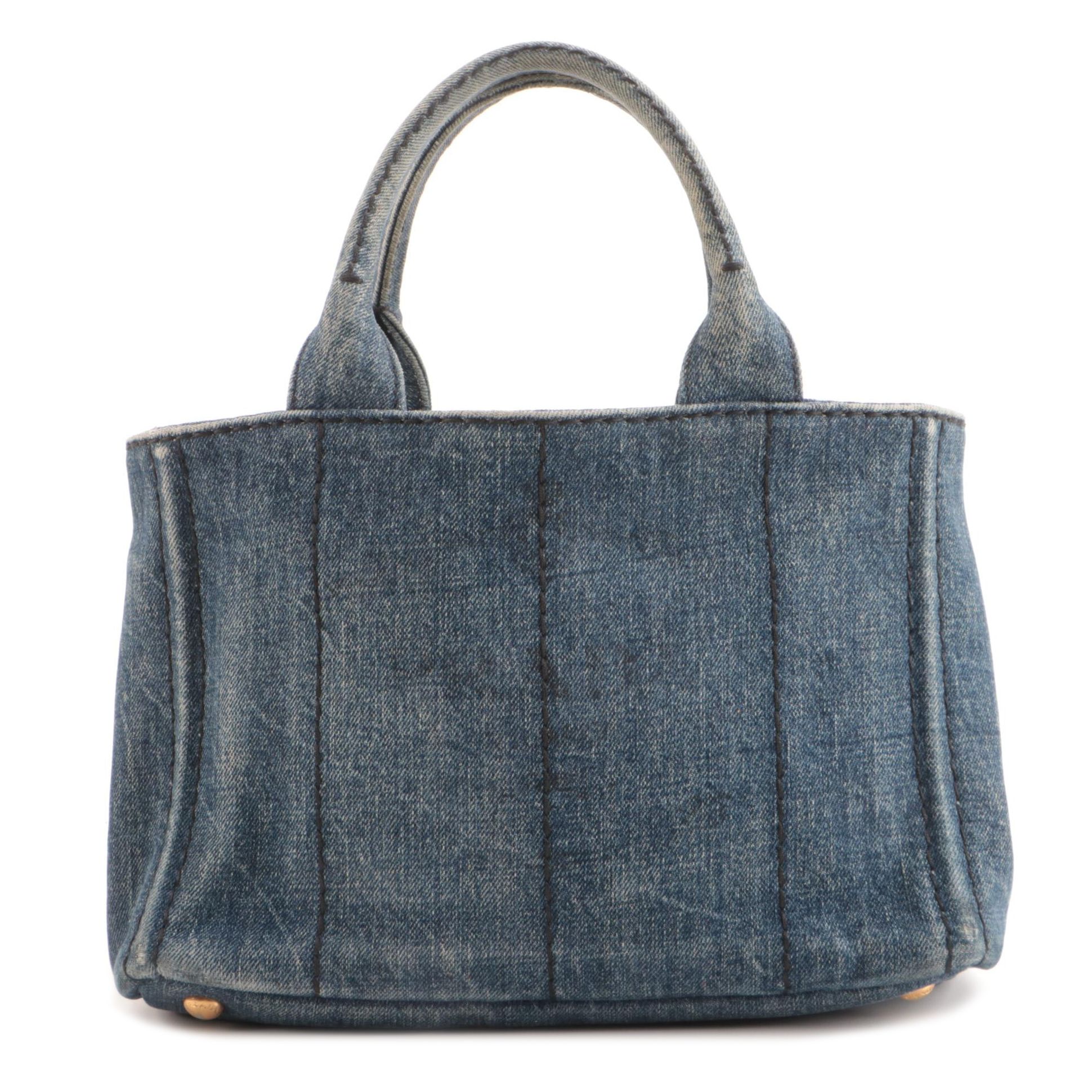 Prada Canapa Tote in Mid-Wash Denim