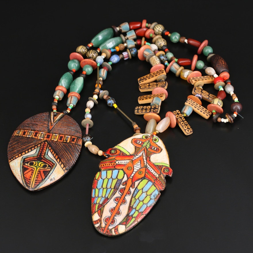 Lenore and Robert Szesko Gemstone Reversible Totem Animal Necklaces